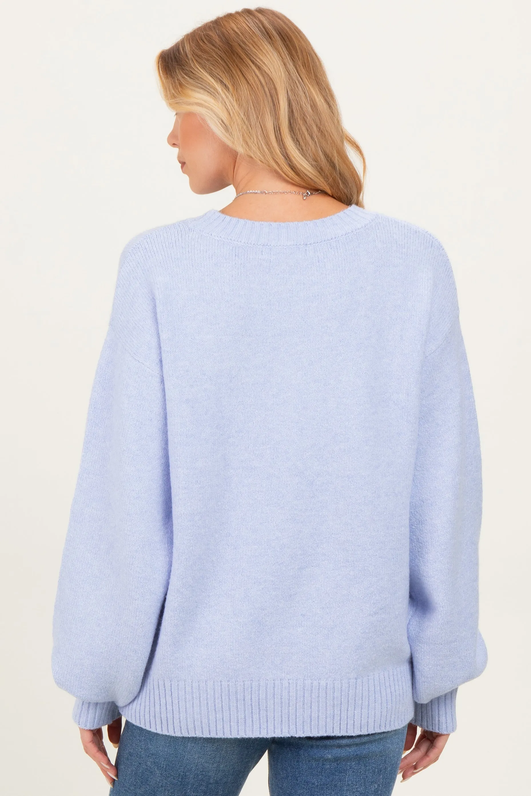 Light Blue Chunky Knit Oversized Maternity Sweater sold by Pinkblush product image thumbnail 4