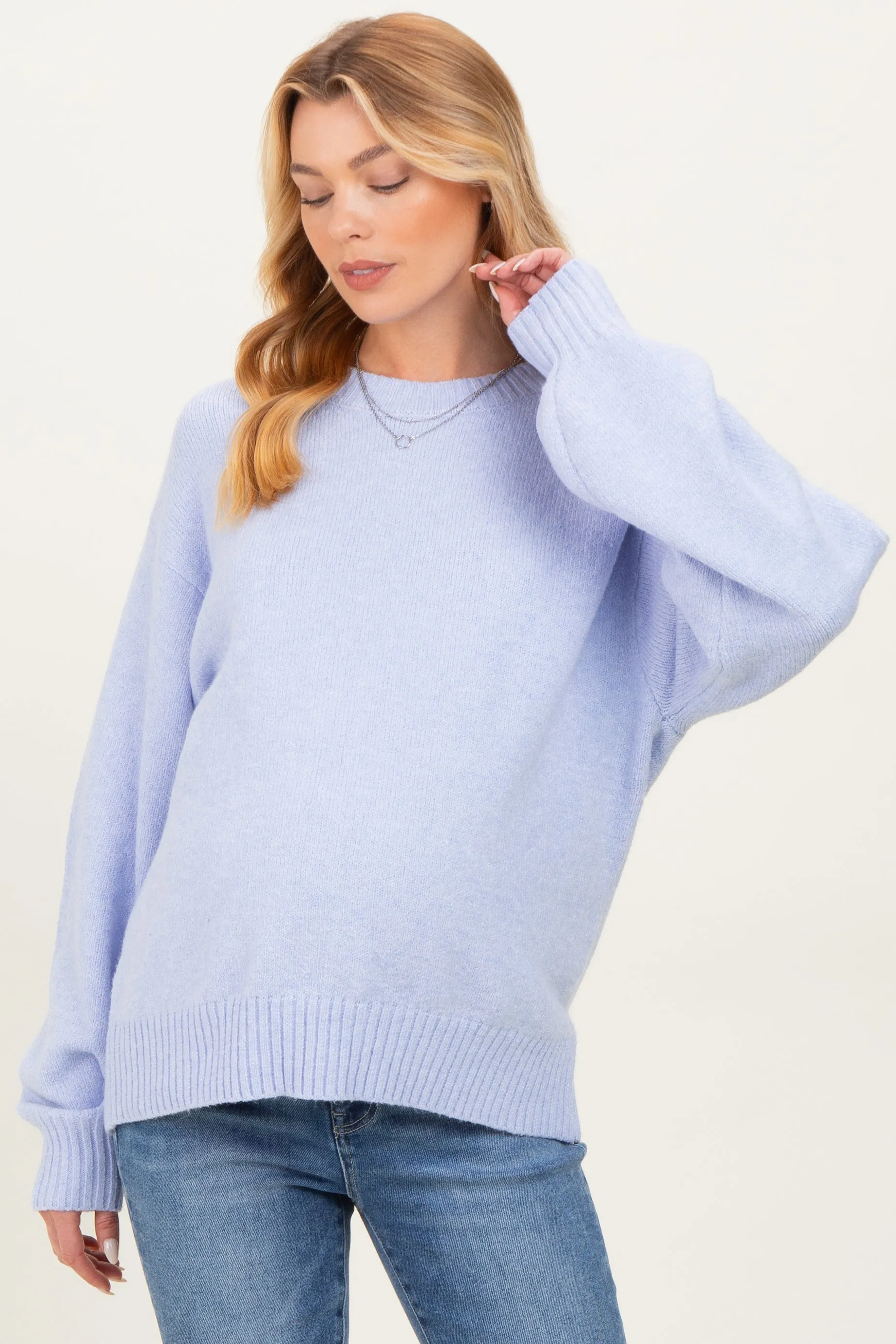 Light Blue Chunky Knit Oversized Maternity Sweater sold by Pinkblush