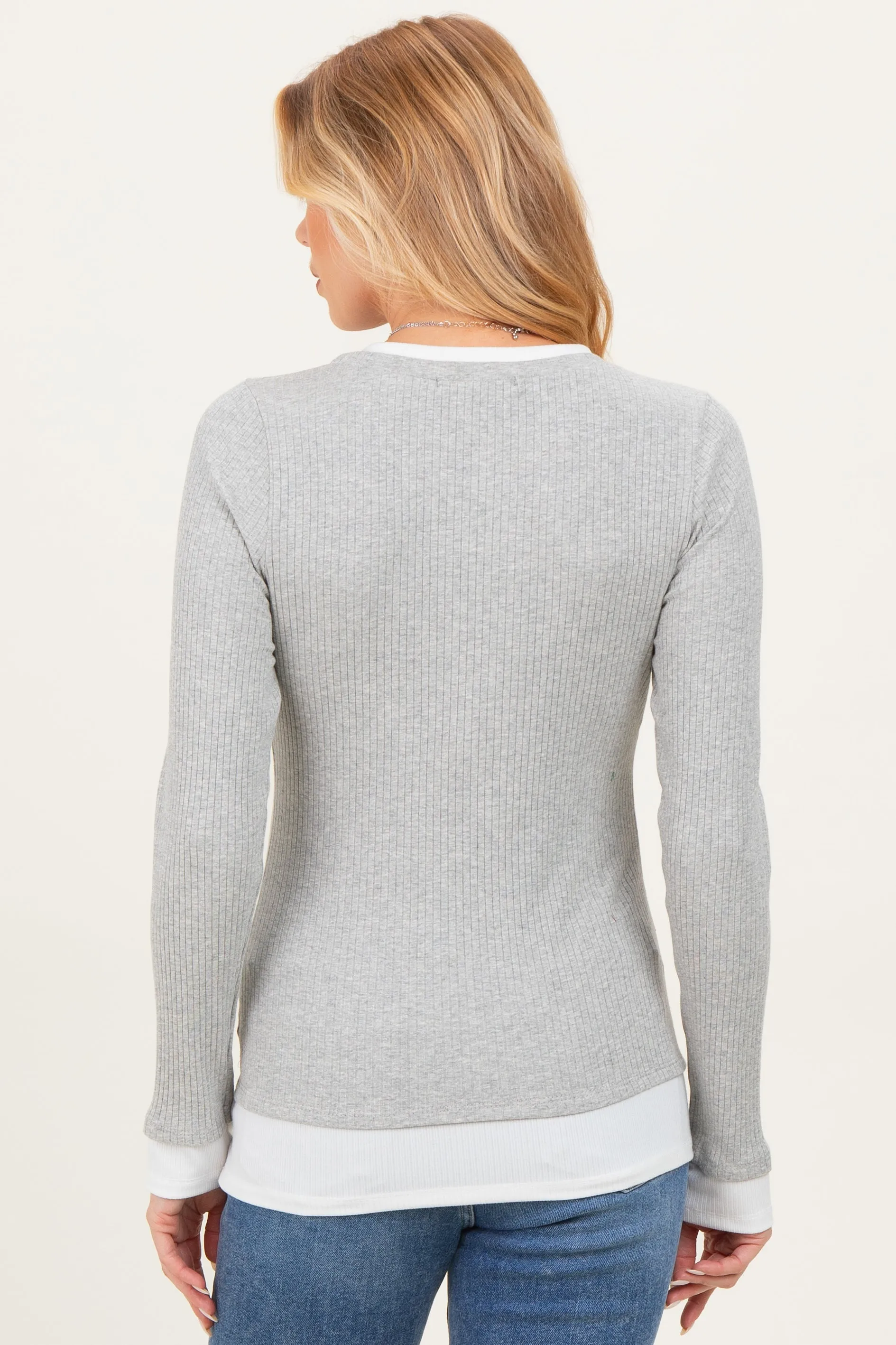 Heather Grey Ribbed Long Sleeve Double Layer Maternity Top sold by Pinkblush product image thumbnail 4