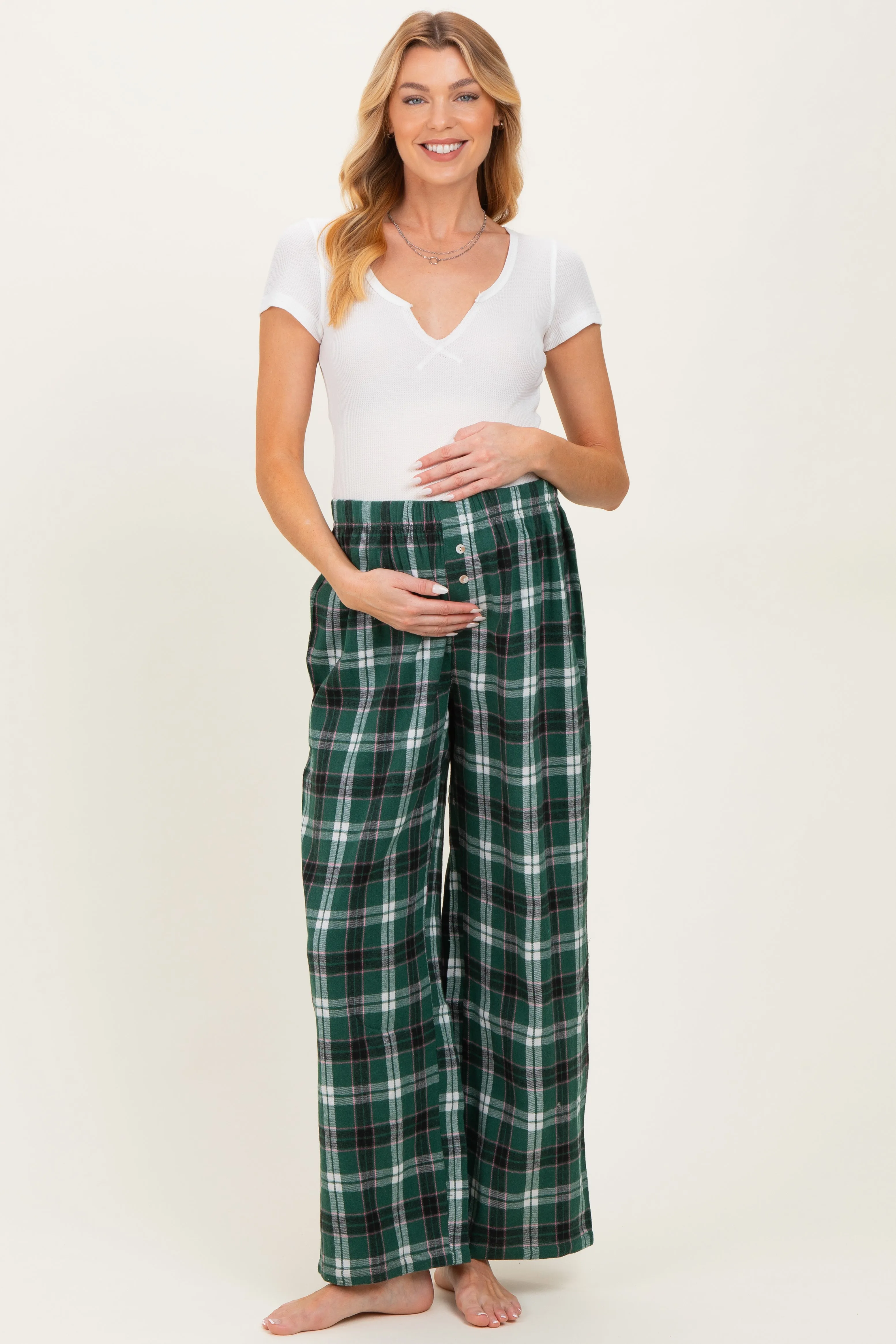 Green Plaid Wide Leg Maternity Lounge Pants sold by Pinkblush product image thumbnail 2