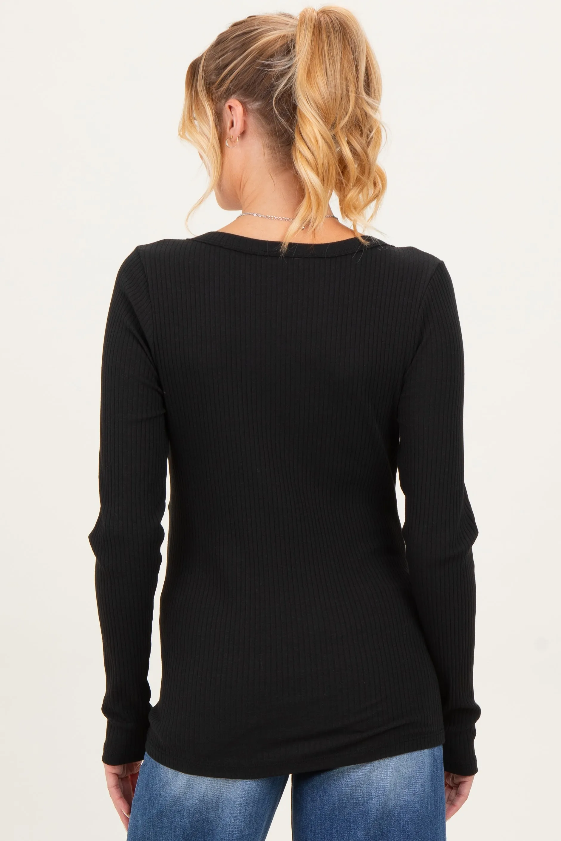Black Ribbed Long Sleeve Button Town Maternity Top sold by Pinkblush product image thumbnail 4