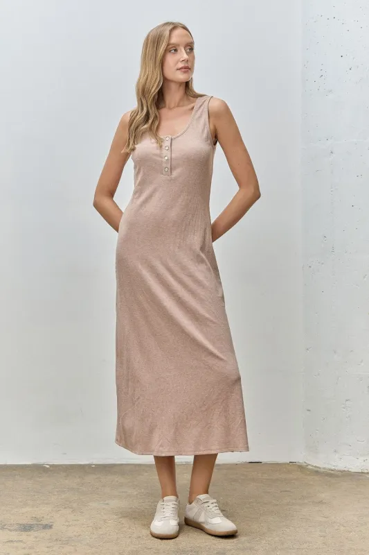 Light Tan Ribbed Knit Midi Tank Dress sold by Pinkblush