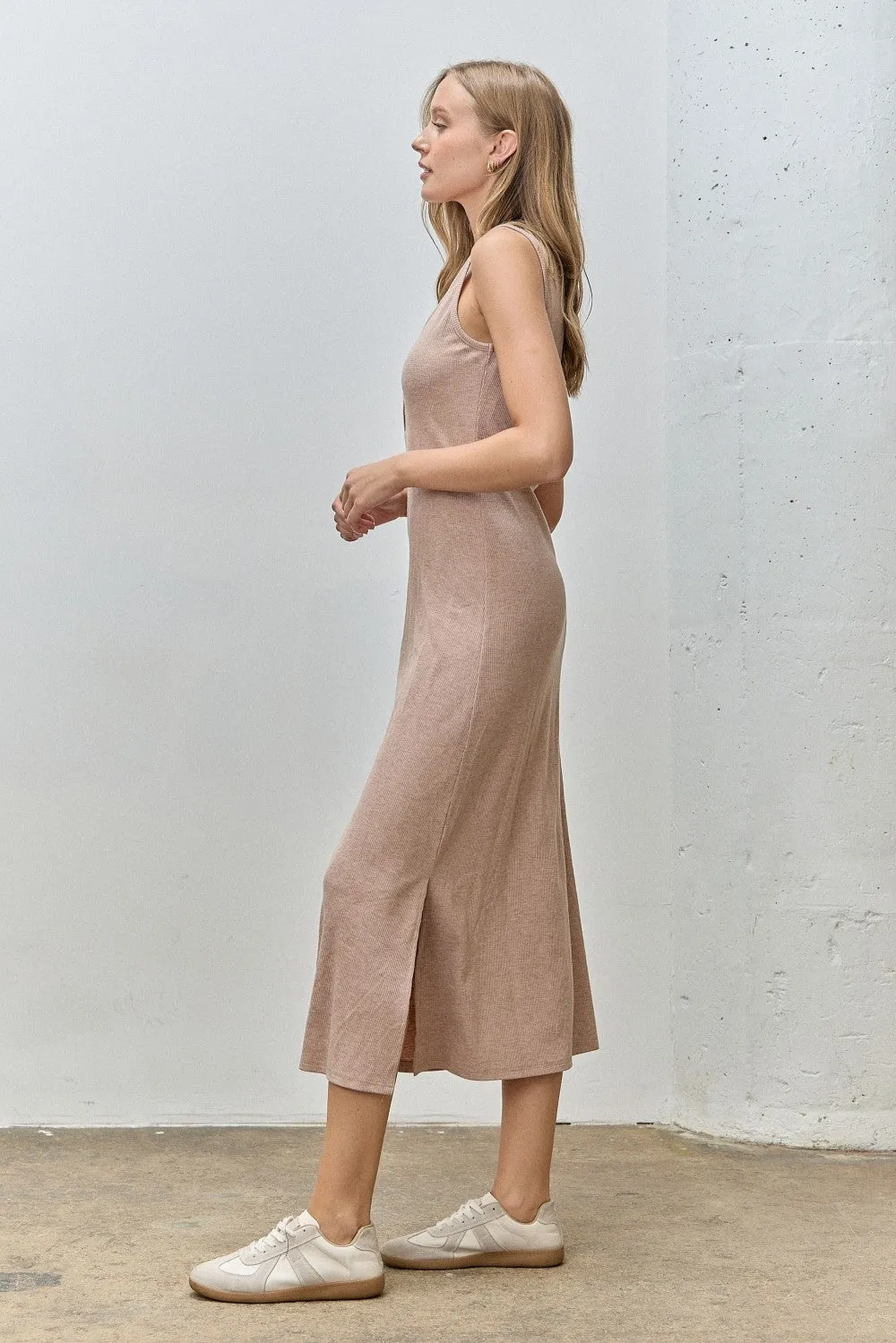Light Tan Ribbed Knit Midi Tank Dress sold by Pinkblush product image thumbnail 2