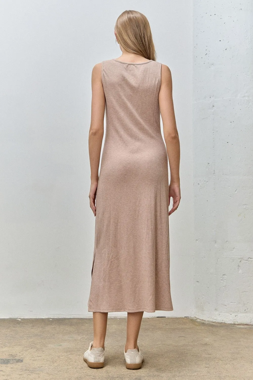 Light Tan Ribbed Knit Midi Tank Dress sold by Pinkblush product image thumbnail 3