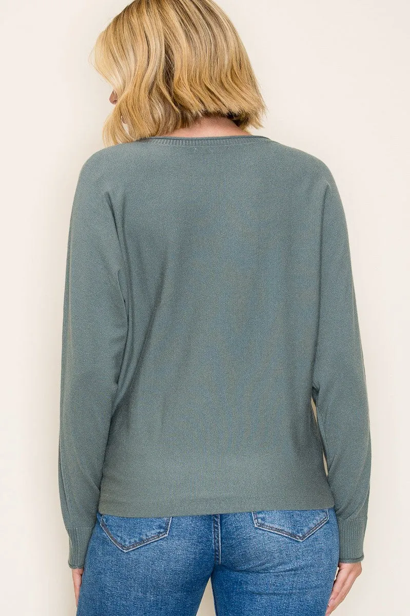 Dark Jade Dolman Sleeve Knit Top sold by Pinkblush product image thumbnail 3