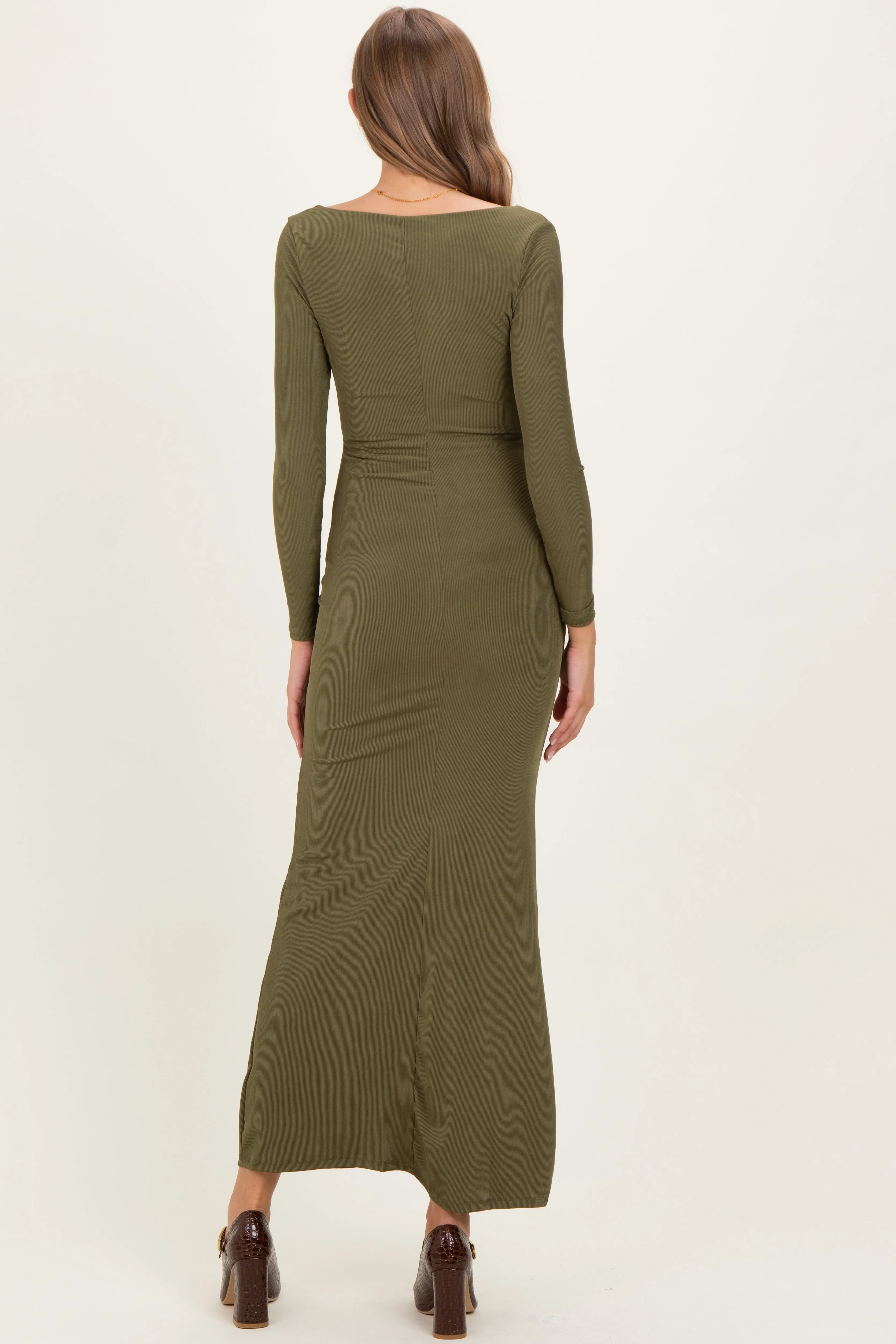 Olive Square Neck Long Sleeve Maternity Maxi Dress sold by Pinkblush product image thumbnail 4