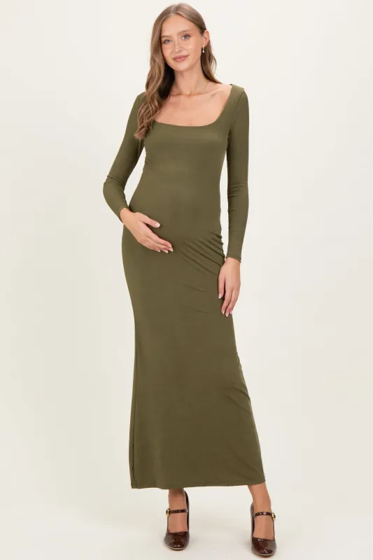 Olive Square Neck Long Sleeve Maternity Maxi Dress sold by Pinkblush