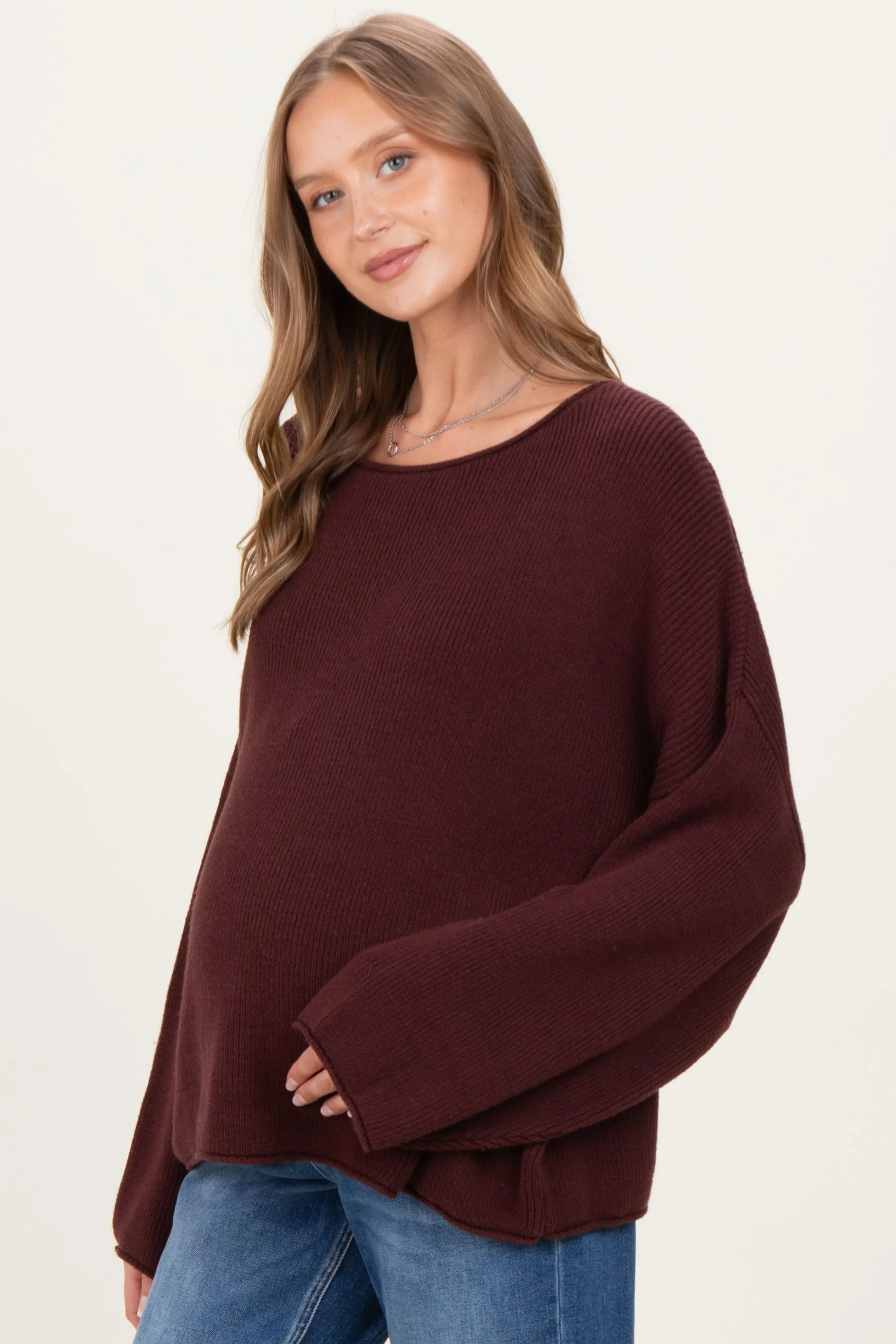 Burgundy Oversized Boatneck Maternity Sweater sold by Pinkblush product image thumbnail 3