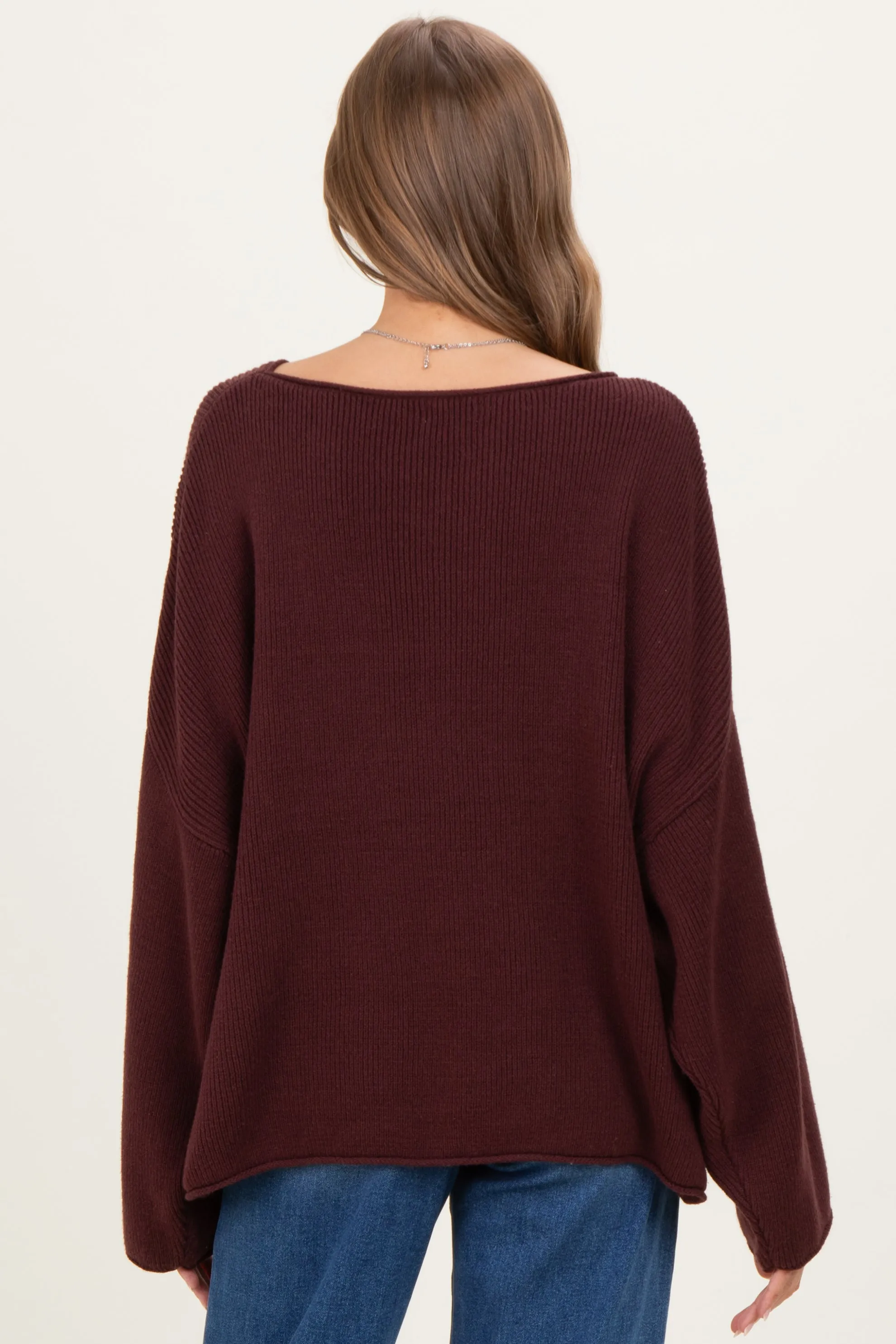 Burgundy Oversized Boatneck Maternity Sweater sold by Pinkblush product image thumbnail 4
