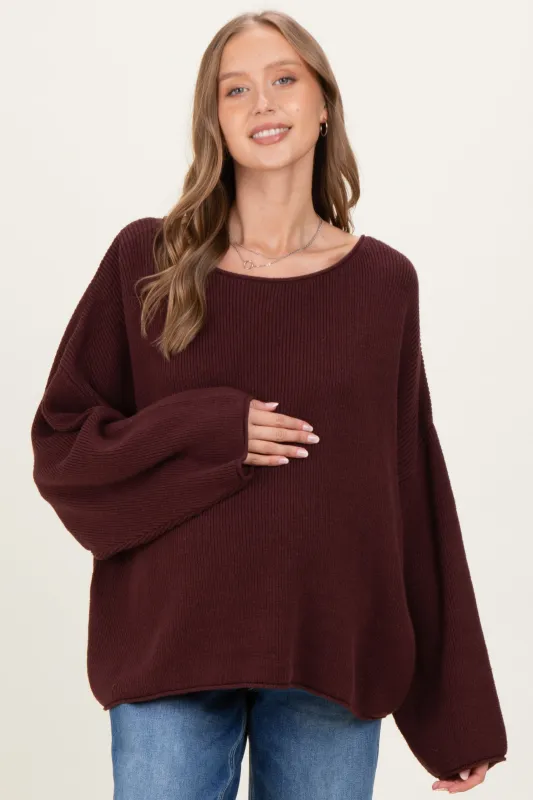 Burgundy Oversized Boatneck Maternity Sweater sold by Pinkblush