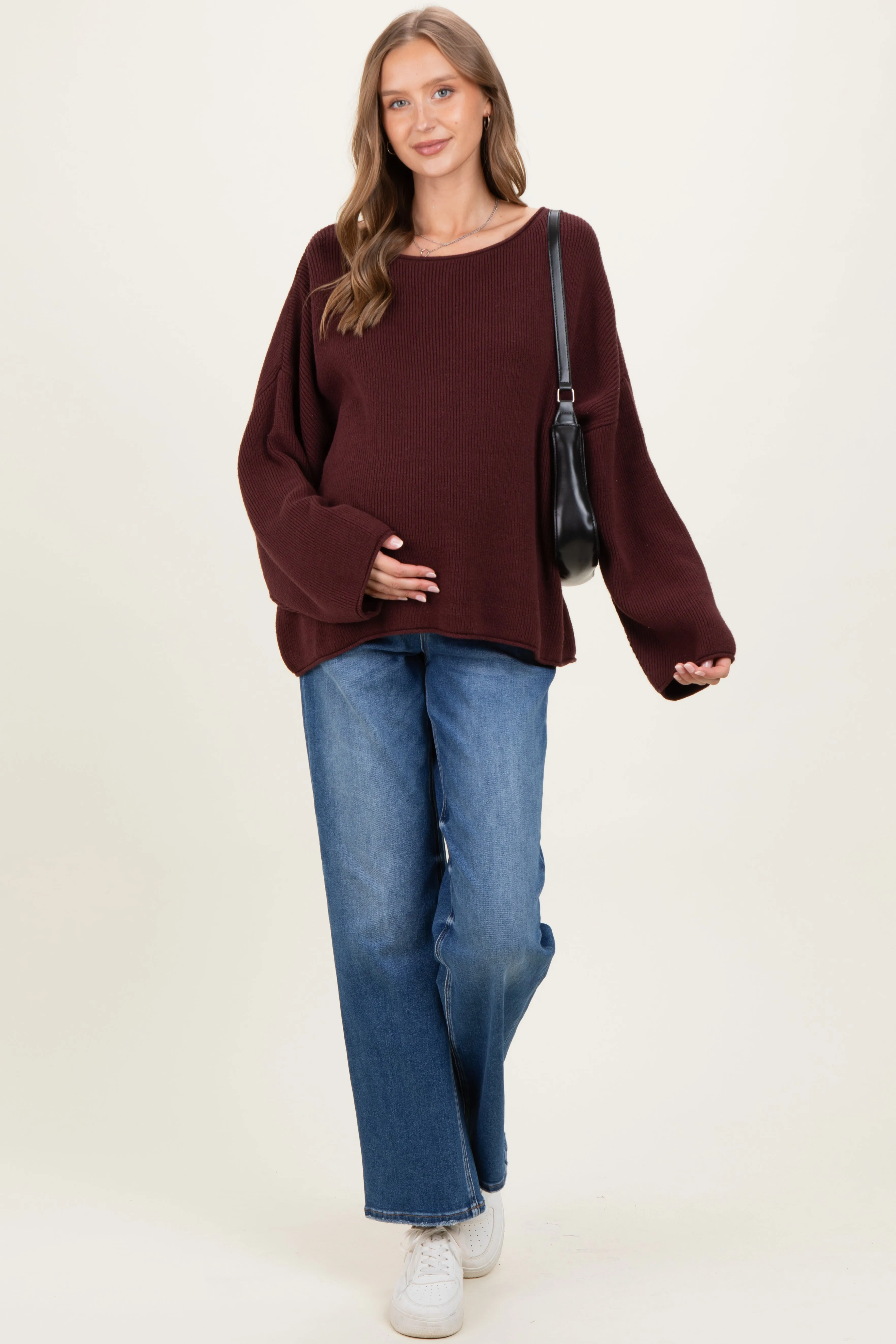 Burgundy Oversized Boatneck Maternity Sweater sold by Pinkblush product image thumbnail 2