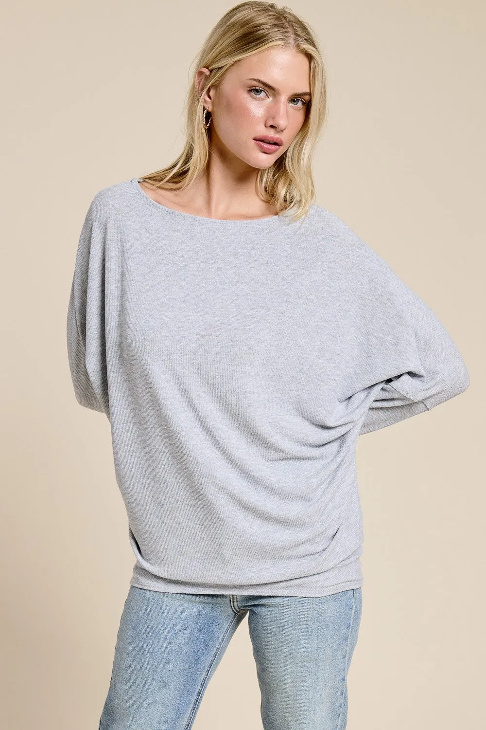 Heather Grey Ribbed Dolman Top sold by Pinkblush product image thumbnail 2