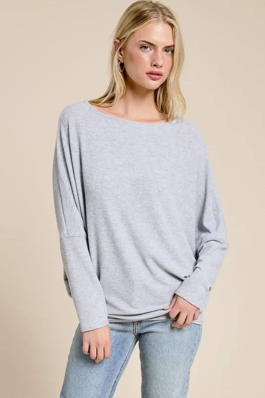 Heather Grey Ribbed Dolman Top sold by Pinkblush