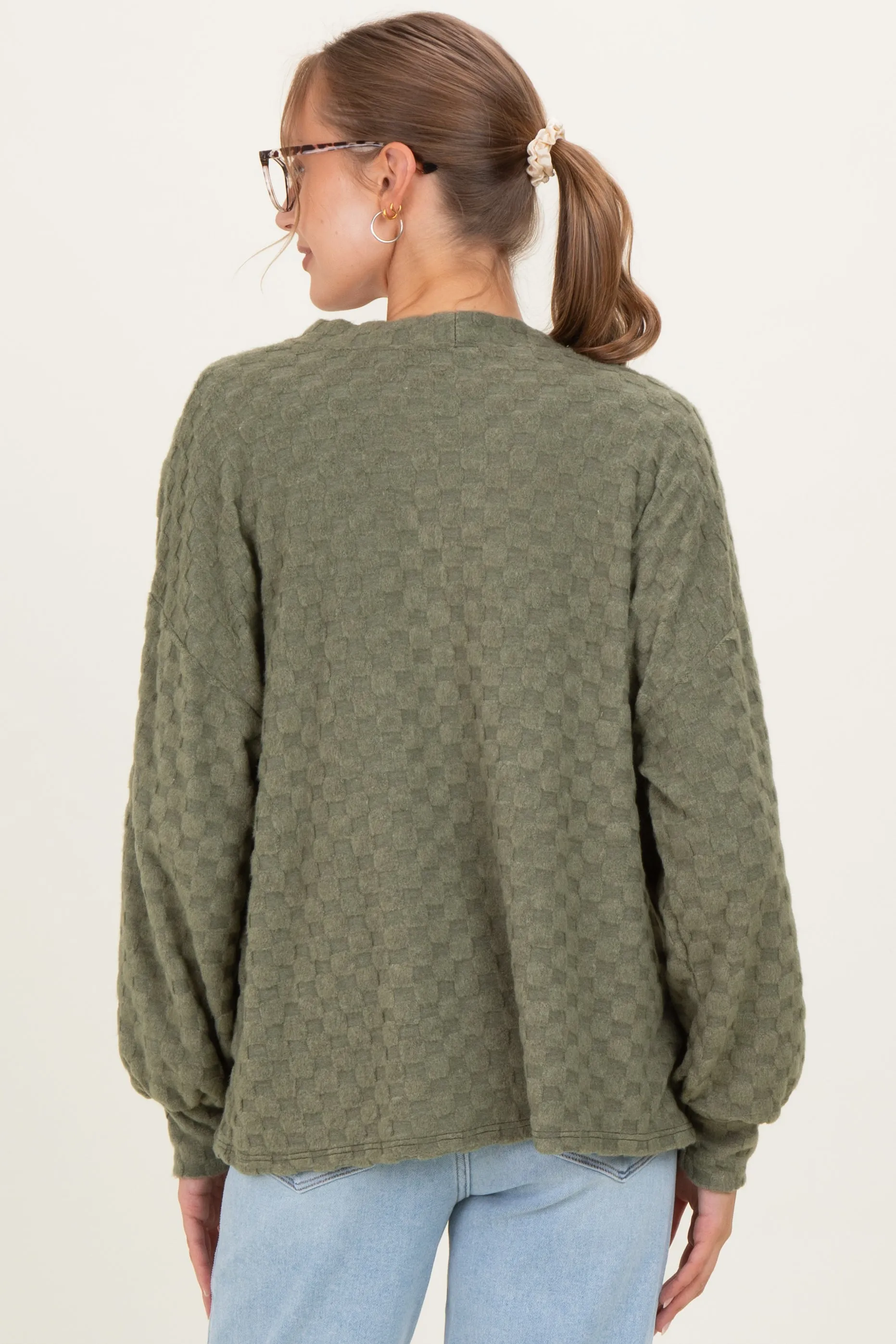 Olive Checkered Knit Button Front Maternity Cardigan sold by Pinkblush product image thumbnail 4