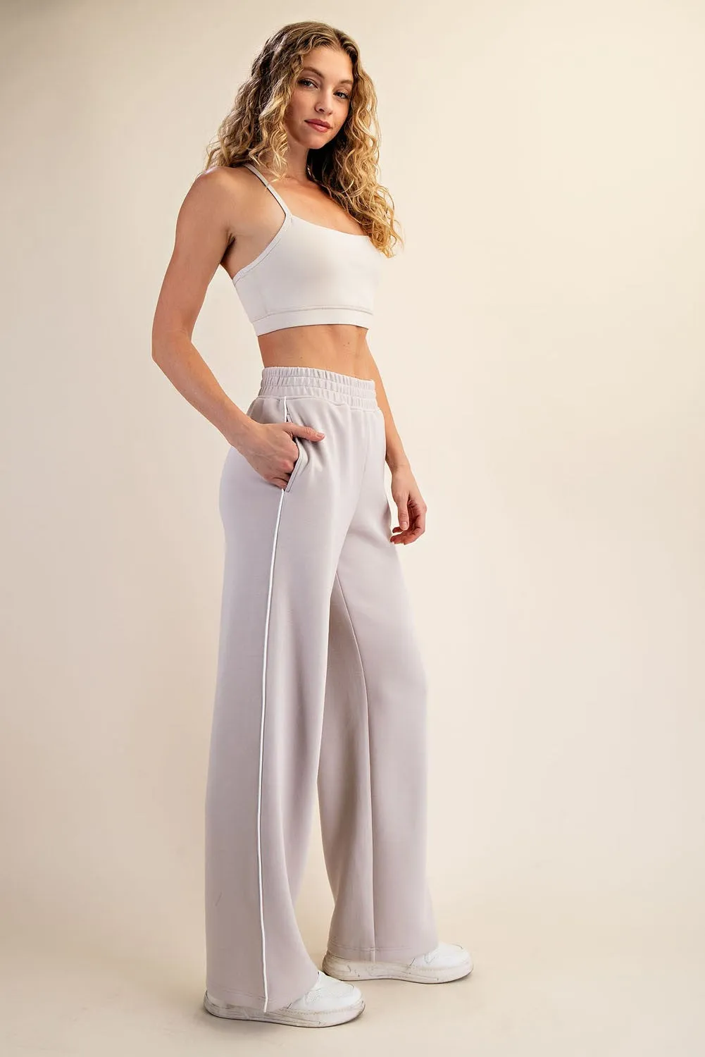 Beige Stripe Detail Lounge Pants sold by Pinkblush