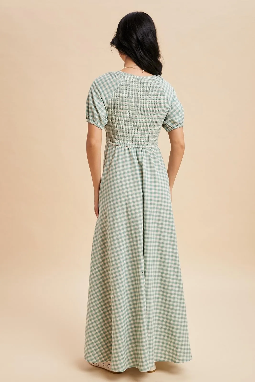 Mint Smocked Gingham Maxi Dress sold by Pinkblush product image thumbnail 3