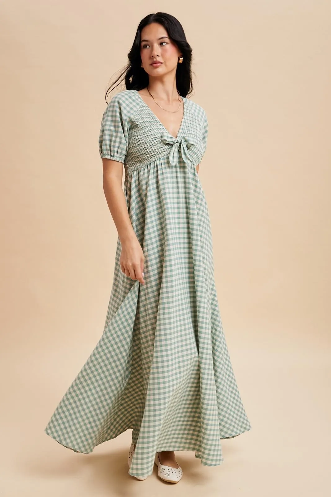 Mint Smocked Gingham Maxi Dress sold by Pinkblush product image thumbnail 2