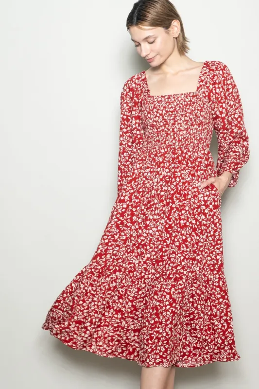 Red Floral Square Neck Maxi Dress sold by Pinkblush