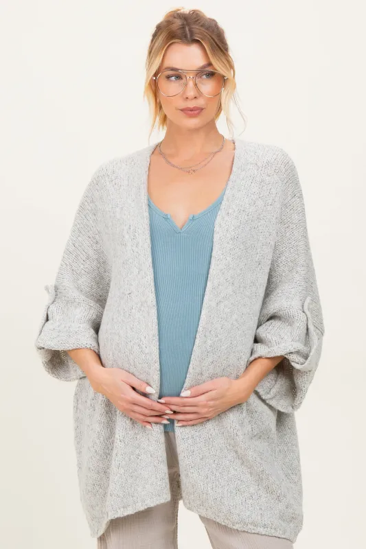 Heather Grey Oversized Cuffed Sleeve Maternity Cardigan sold by Pinkblush