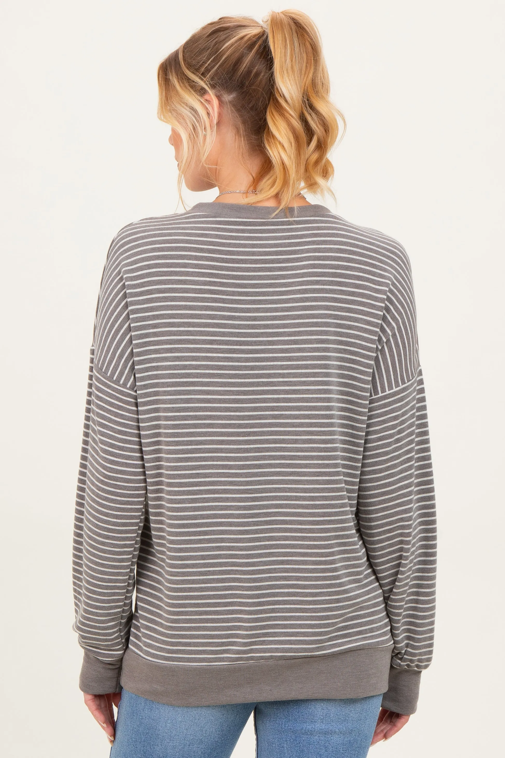 Taupe Striped Crew Neck Pullover Maternity Top sold by Pinkblush product image thumbnail 3