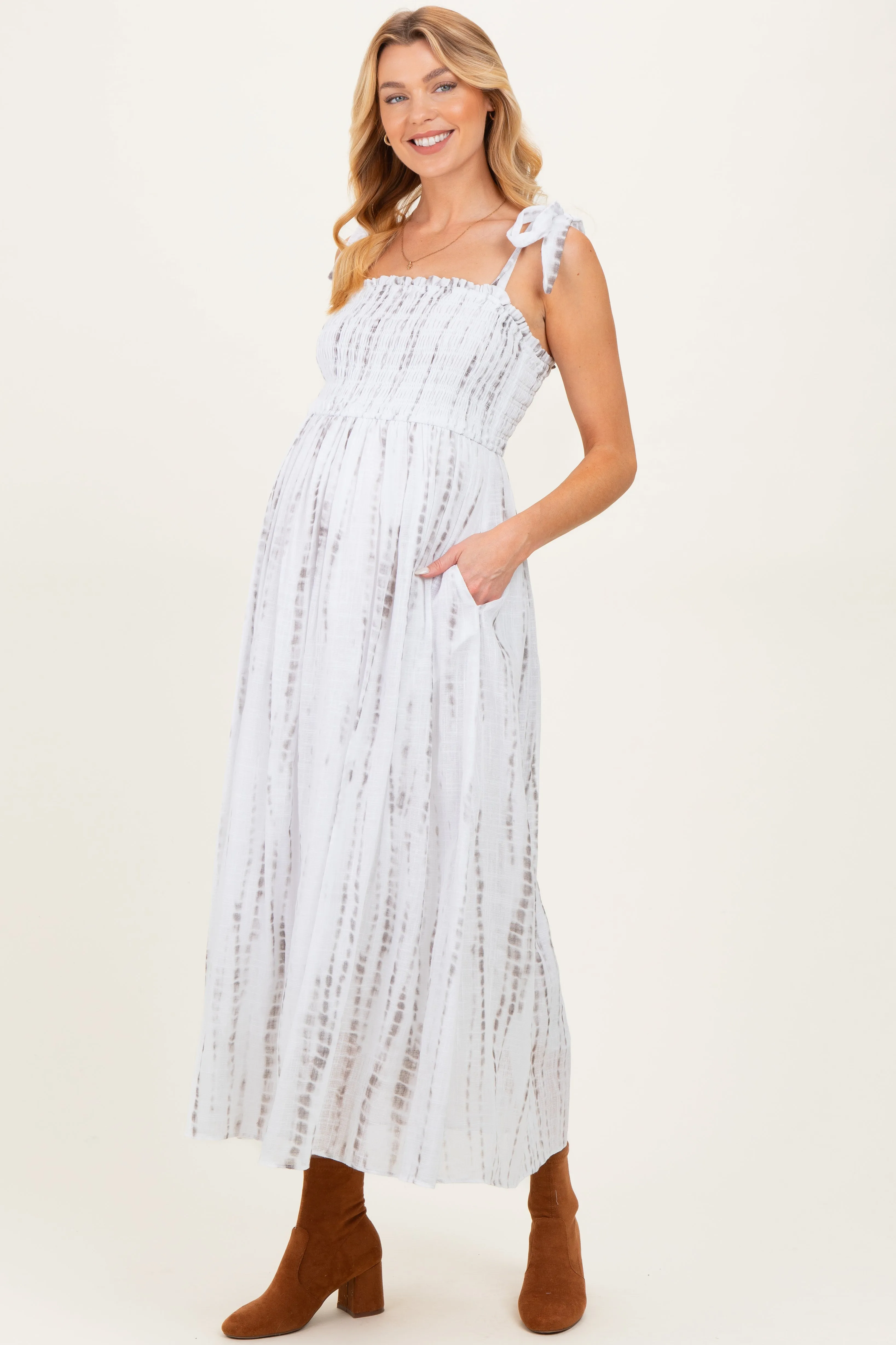Charcoal Tie Dye Printed Maternity Maxi Dress sold by Pinkblush product image thumbnail 2