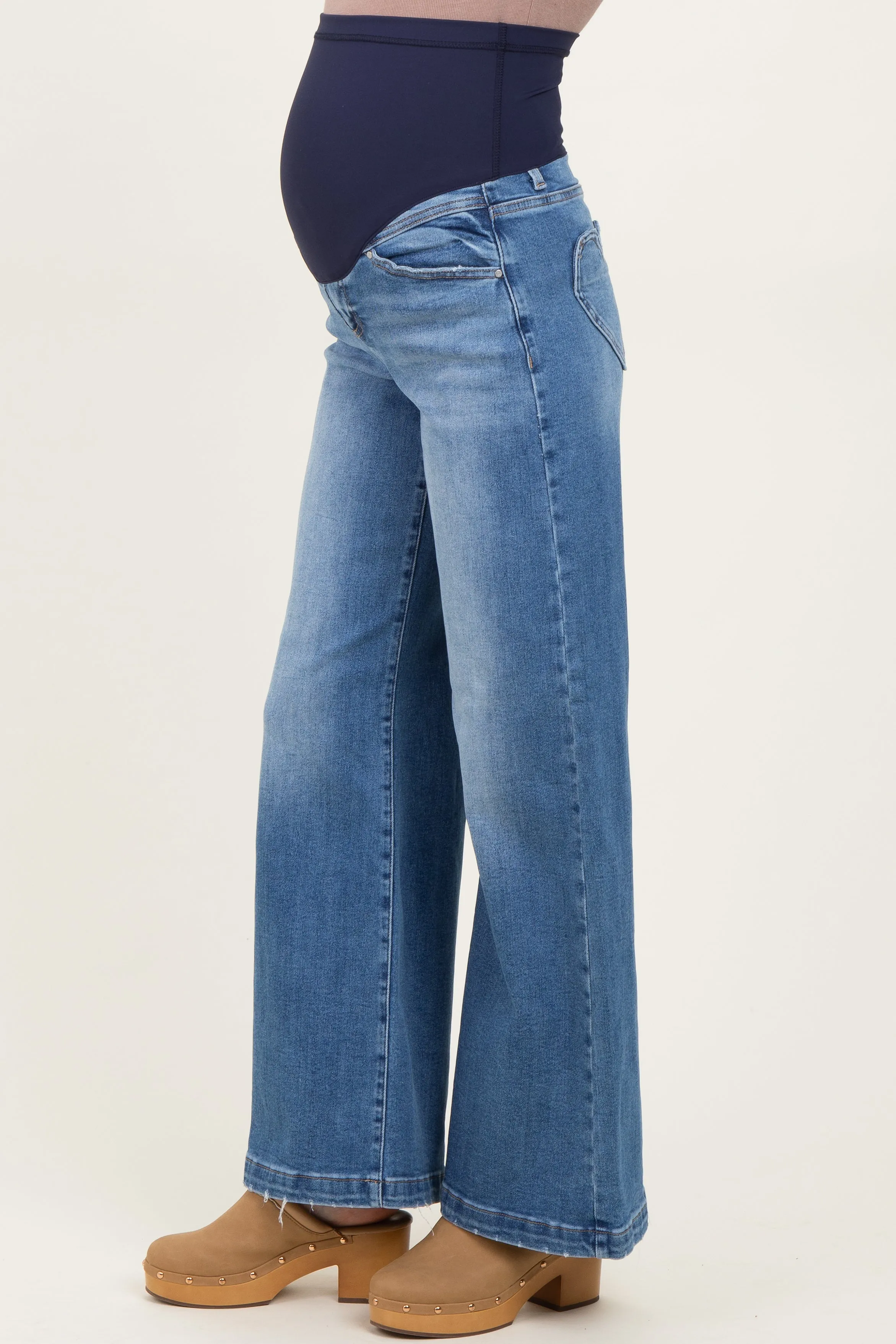 Blue Medium Wash Heart Pocket Wide Leg Maternity Jeans sold by Pinkblush product image thumbnail 3