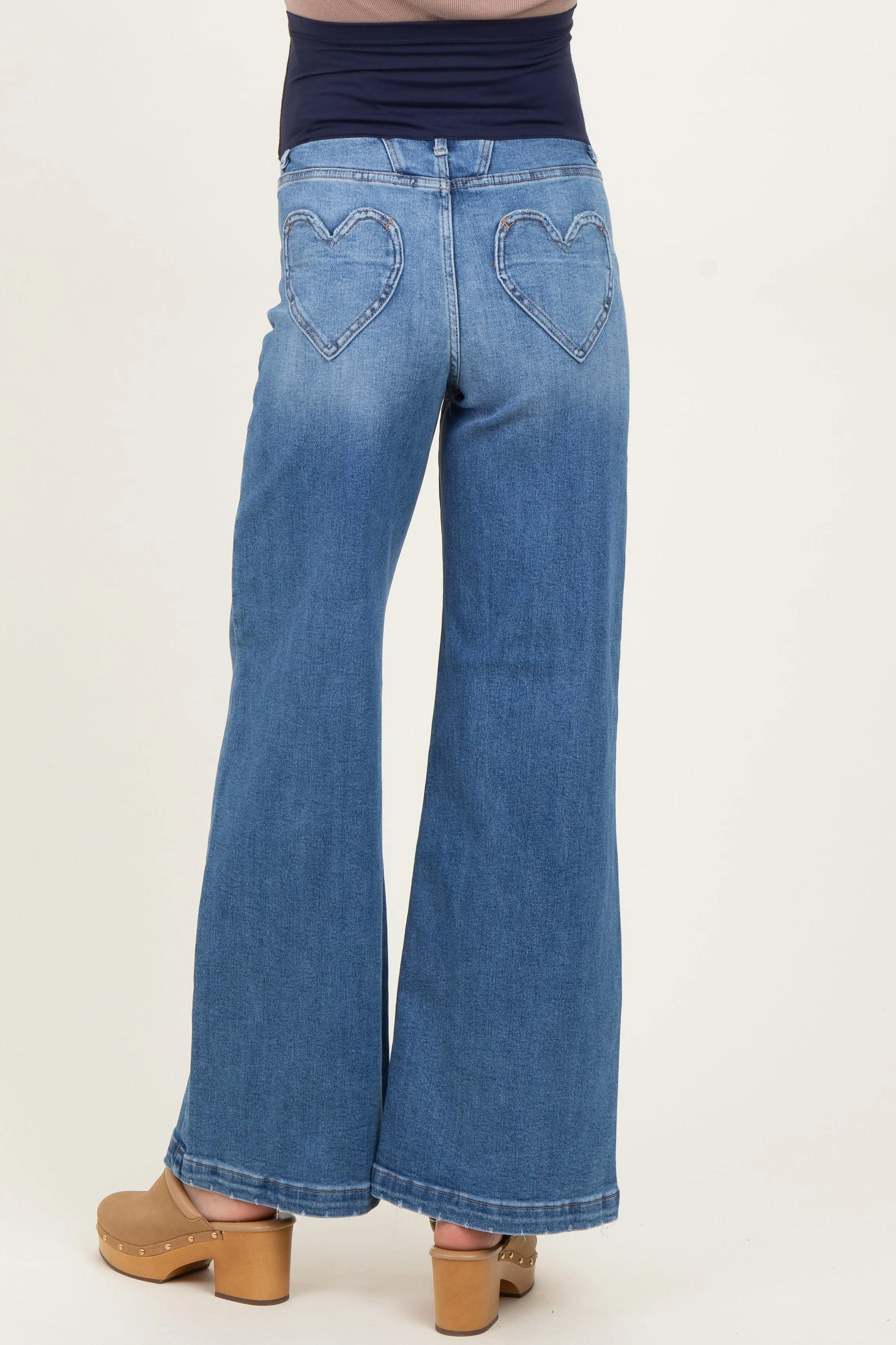 Blue Medium Wash Heart Pocket Wide Leg Maternity Jeans sold by Pinkblush product image thumbnail 4