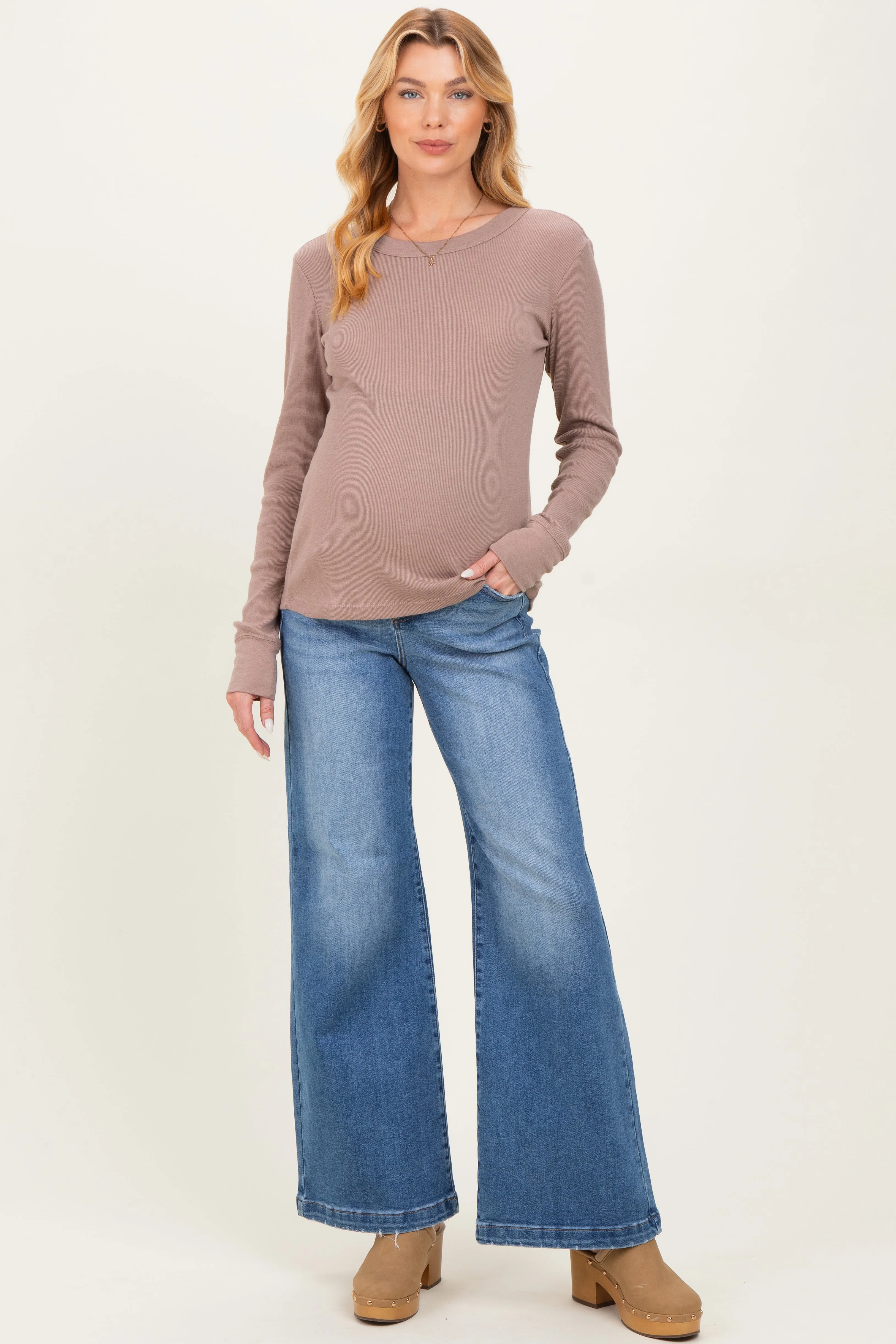 Blue Medium Wash Heart Pocket Wide Leg Maternity Jeans sold by Pinkblush product image thumbnail 2
