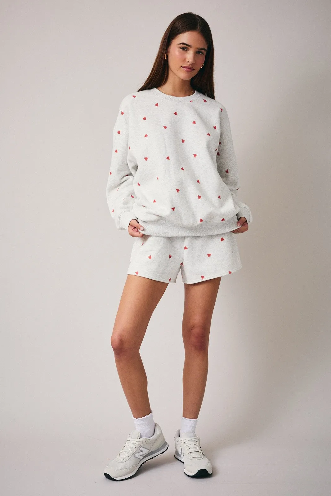 Heather Grey Crew Neck Heart Print Sweatshirt sold by Pinkblush product image thumbnail 5