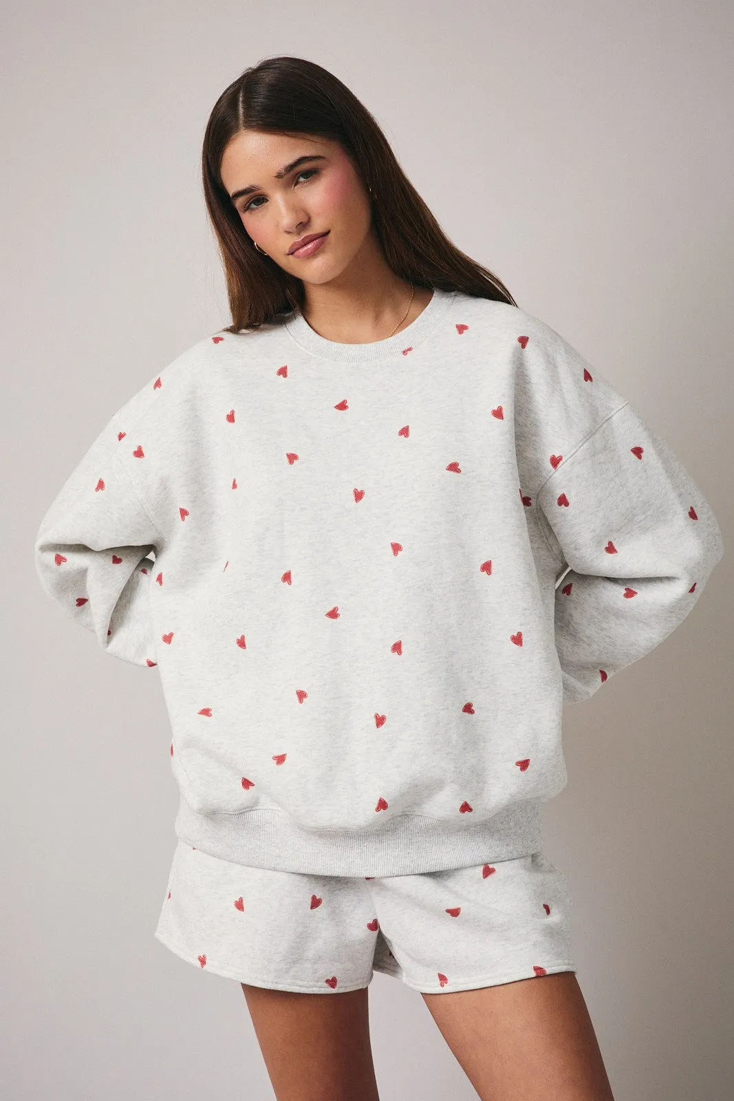 Heather Grey Crew Neck Heart Print Sweatshirt sold by Pinkblush product image thumbnail 2