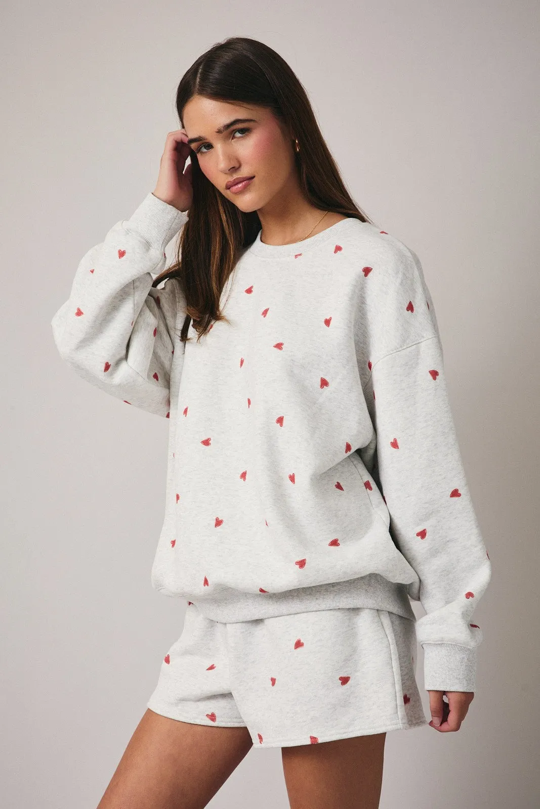 Heather Grey Crew Neck Heart Print Sweatshirt sold by Pinkblush product image thumbnail 3