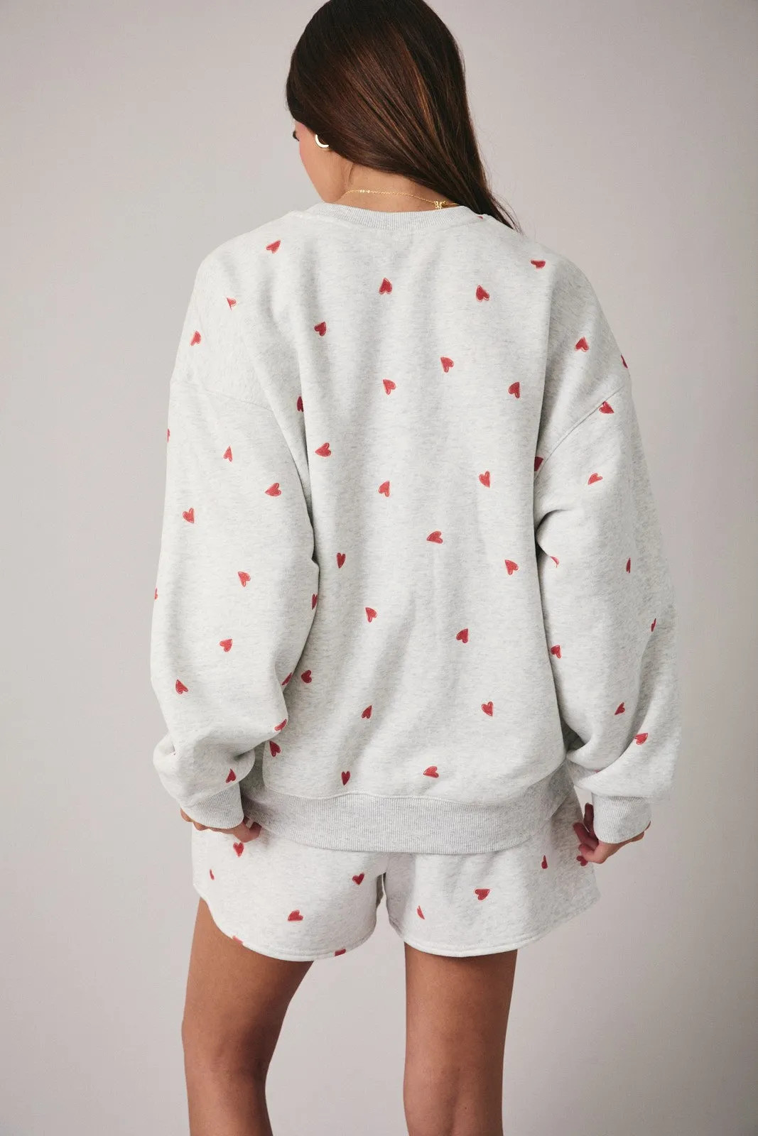 Heather Grey Crew Neck Heart Print Sweatshirt sold by Pinkblush product image thumbnail 4