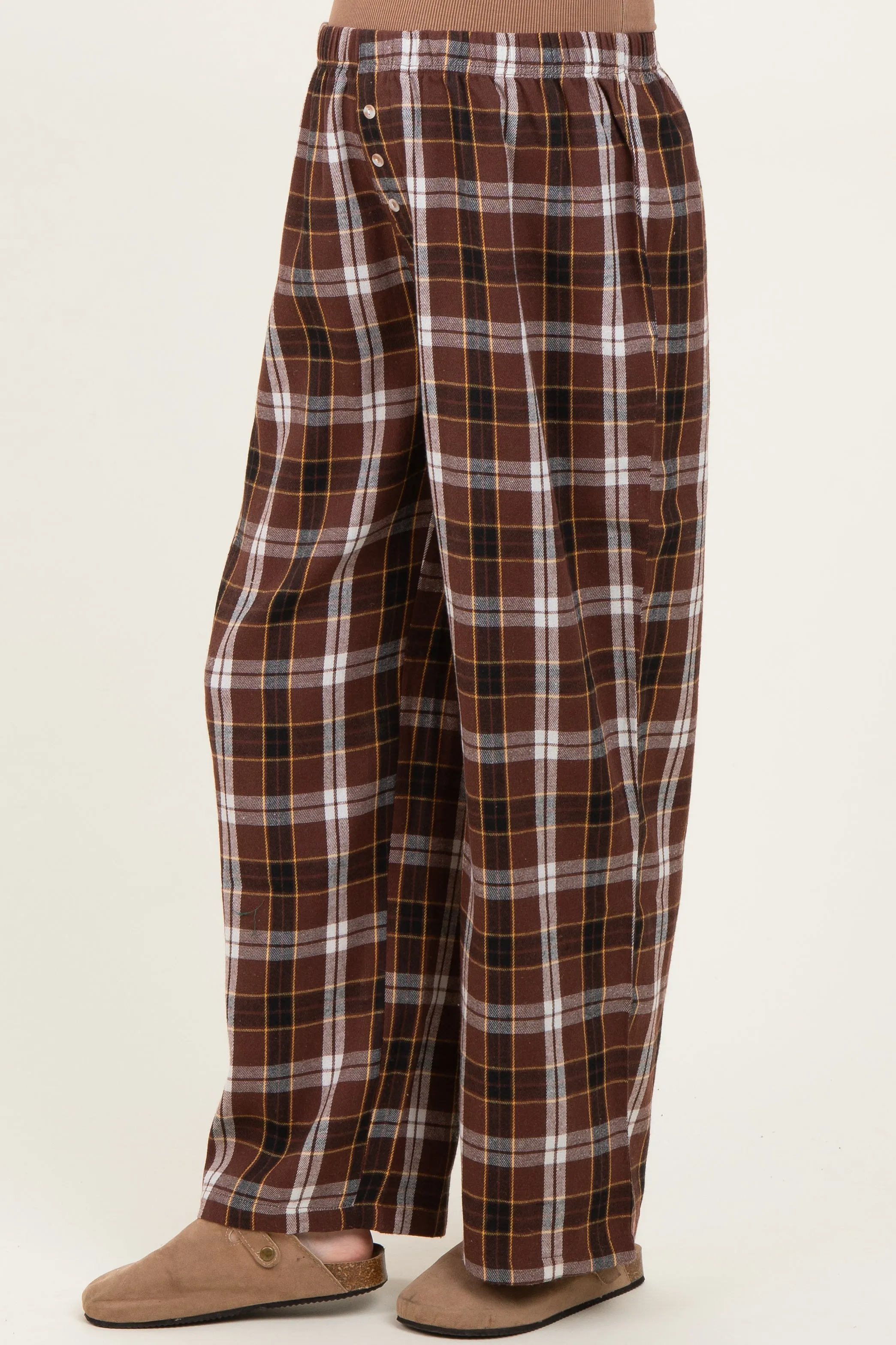 Brown Plaid Wide Leg Maternity Lounge Pants sold by Pinkblush product image thumbnail 2