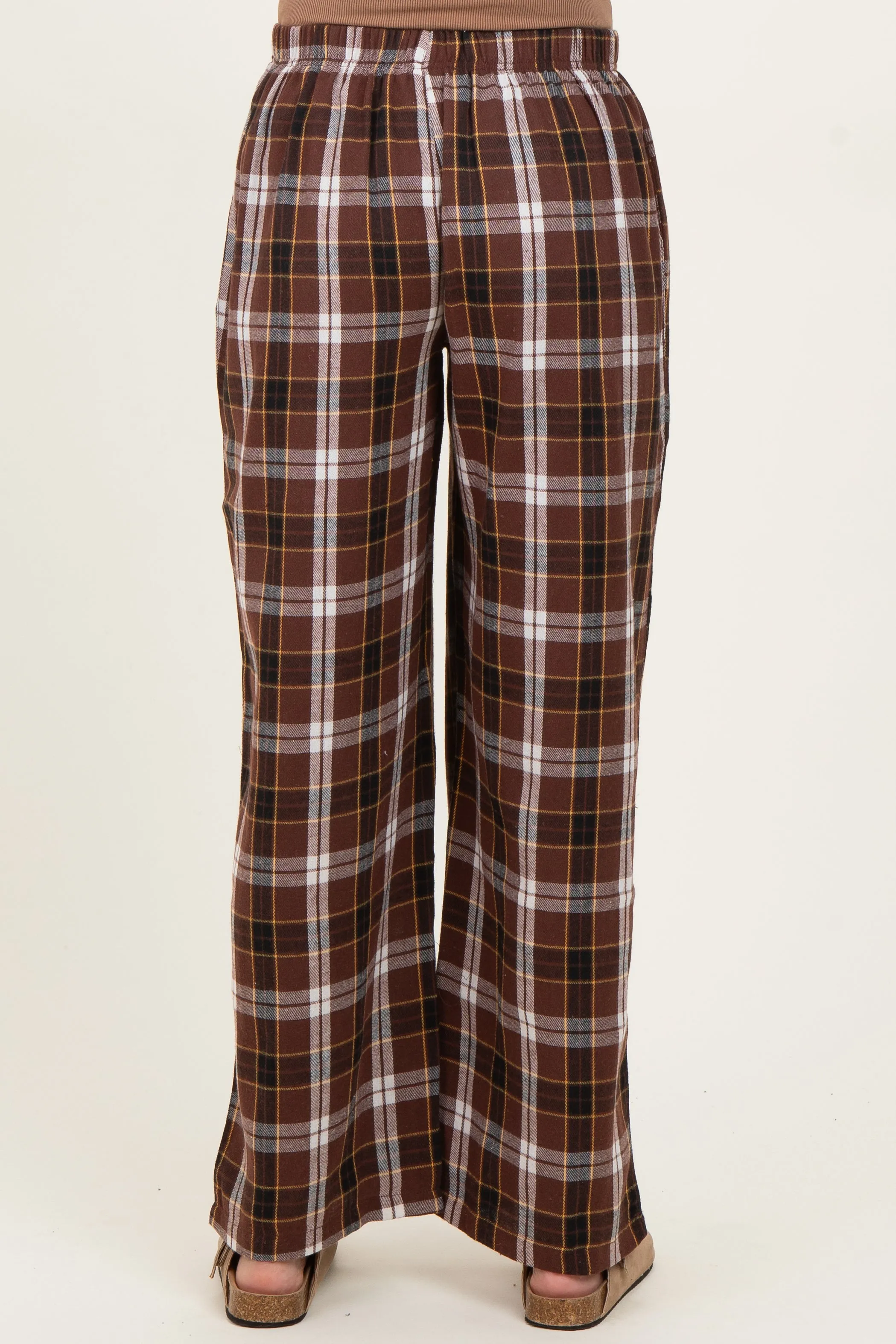 Brown Plaid Wide Leg Maternity Lounge Pants sold by Pinkblush product image thumbnail 3