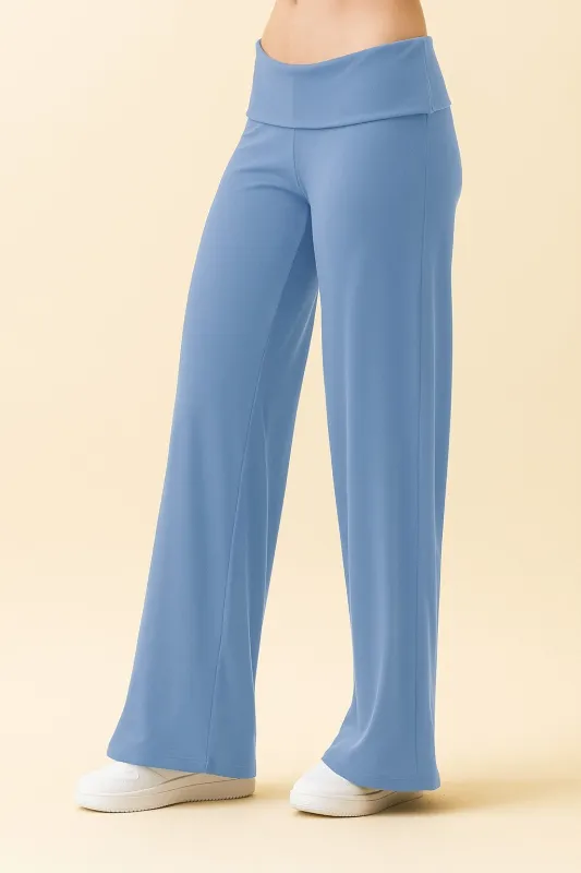 Light Blue Wide Leg Fold Over Lounge Pants sold by Pinkblush