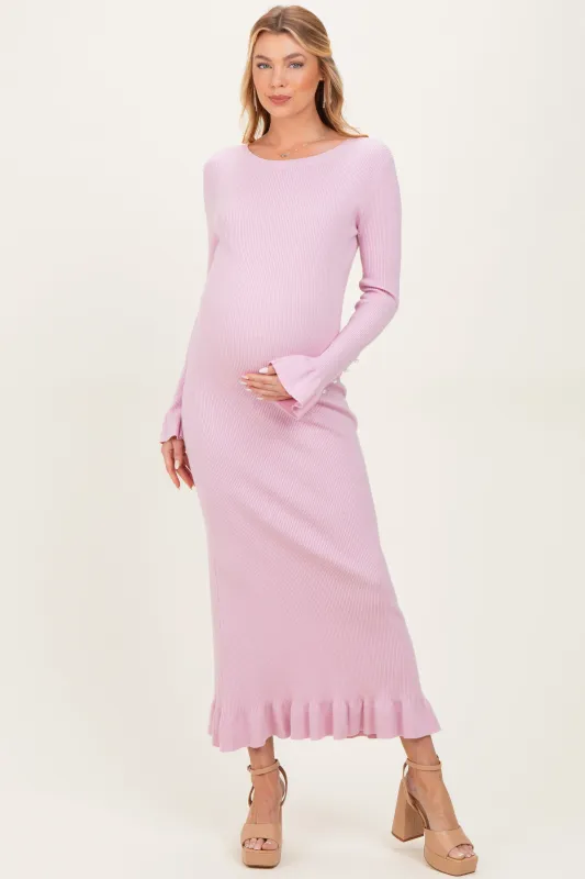 Light Pink Ribbed Knit Bow Back Maternity Maxi Dress sold by Pinkblush