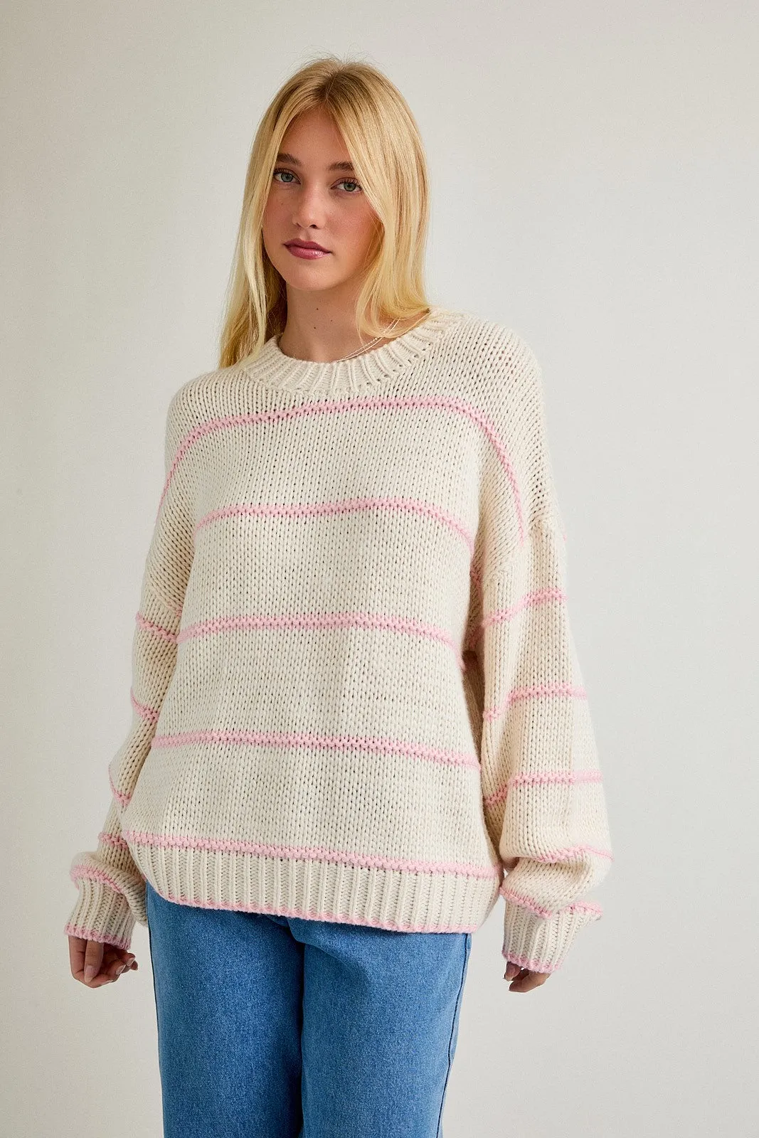 Ivory Stripe Detail Oversized Sweater sold by Pinkblush product image thumbnail 2