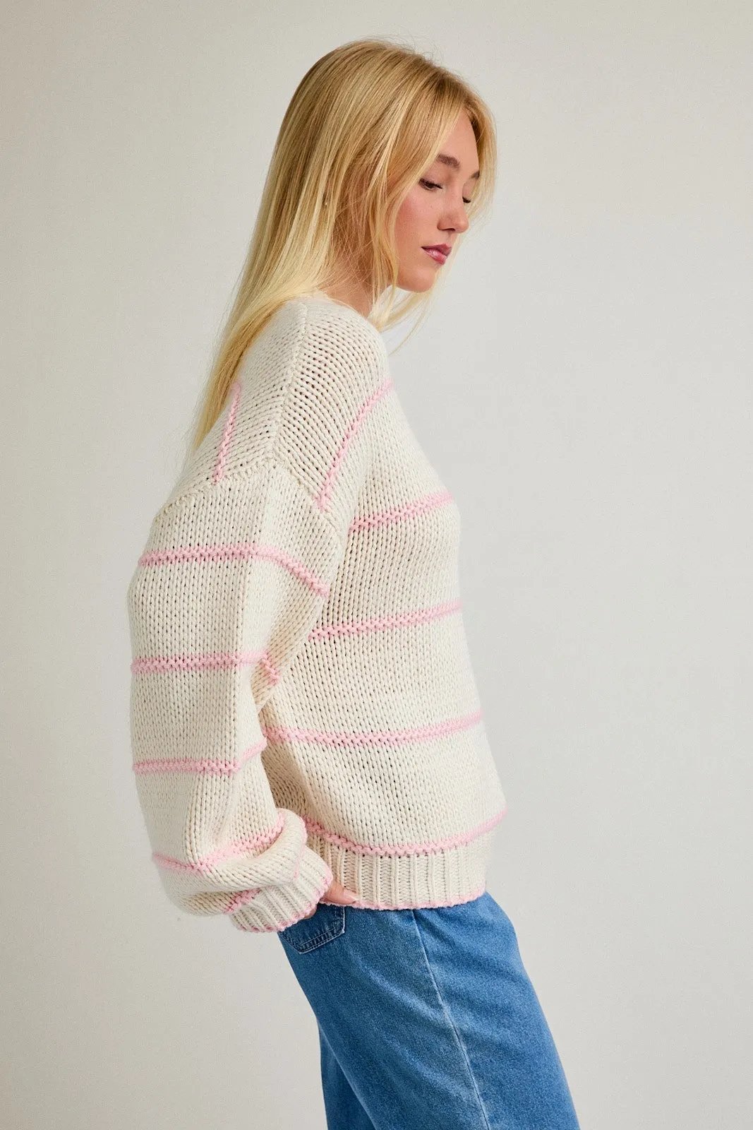 Ivory Stripe Detail Oversized Sweater sold by Pinkblush product image thumbnail 3