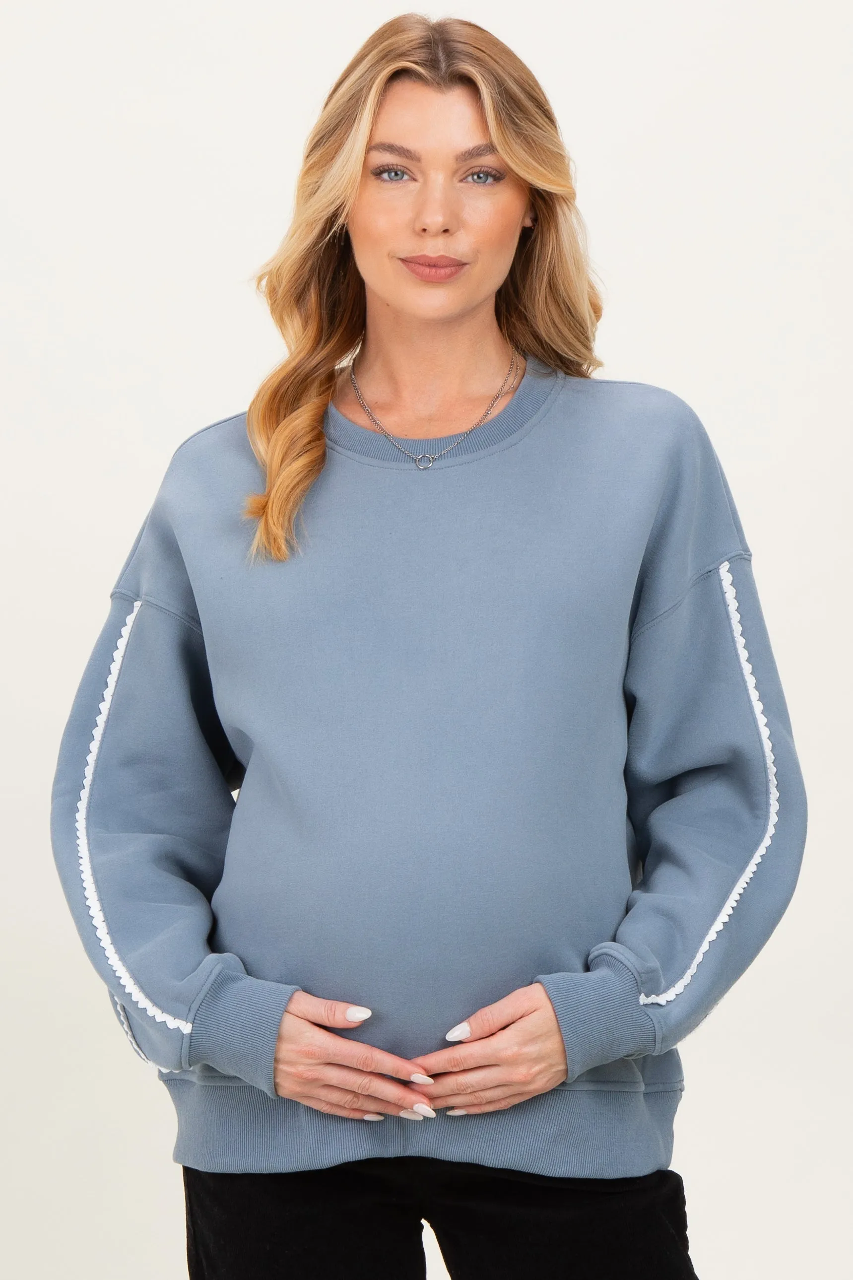 Dusty Blue Contrast Trim Maternity Sweatshirt sold by Pinkblush product image thumbnail 2