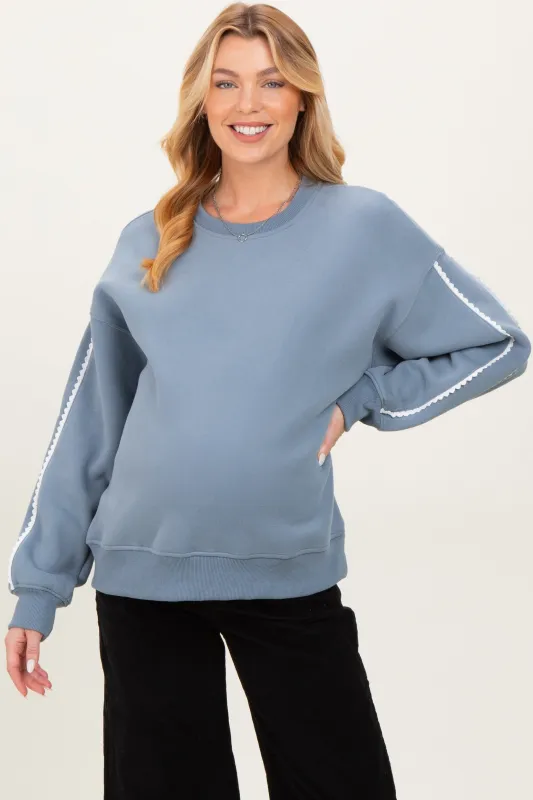 Dusty Blue Contrast Trim Maternity Sweatshirt sold by Pinkblush