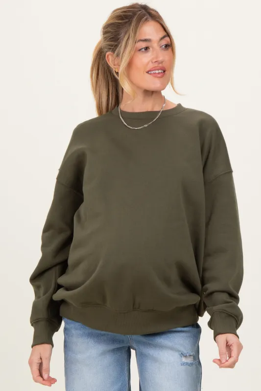 Olive Oversized Maternity Fleece Sweatshirt sold by Pinkblush