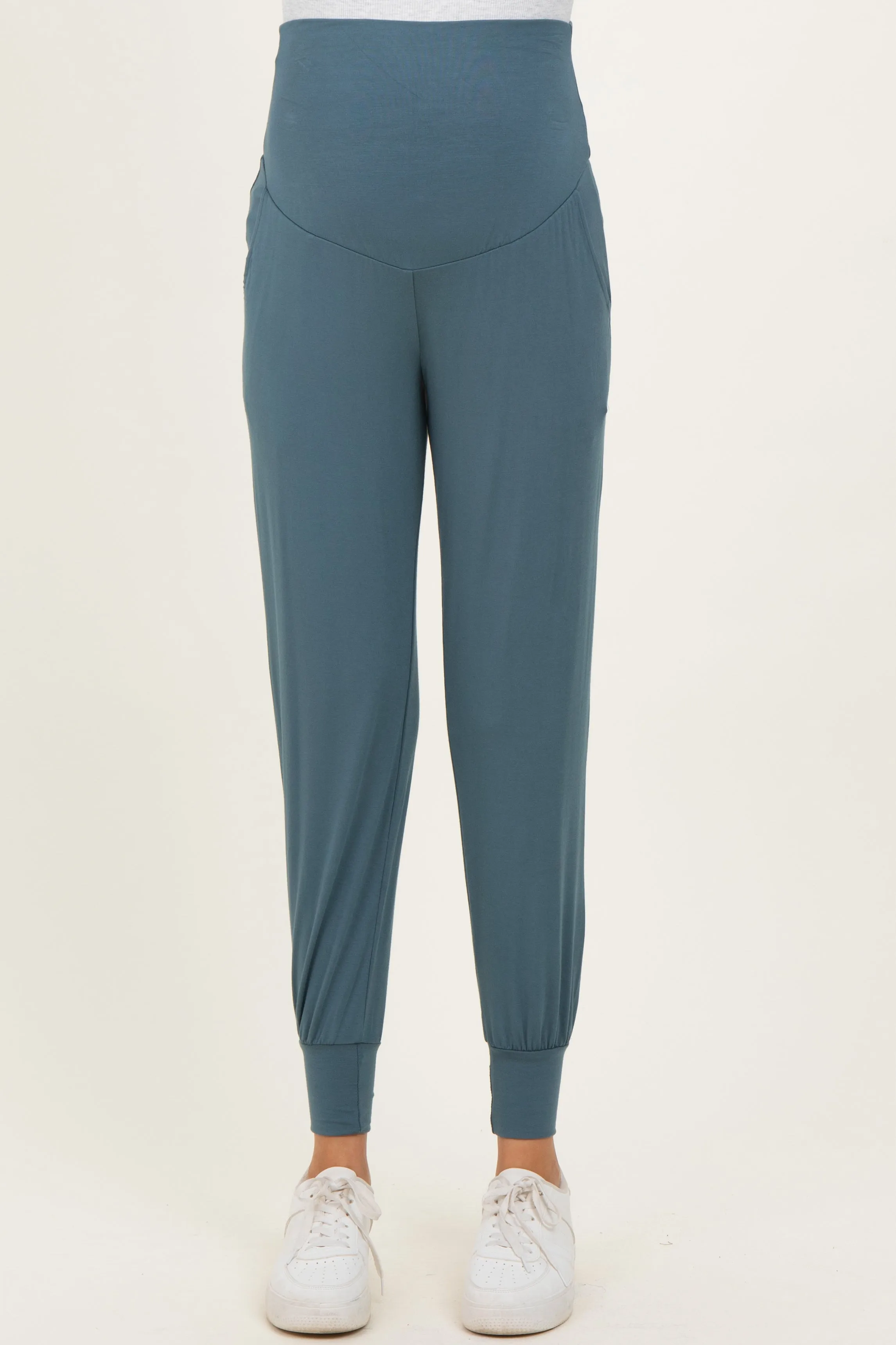 Teal Blue Maternity Band Jogger Pants sold by Pinkblush product image thumbnail 3