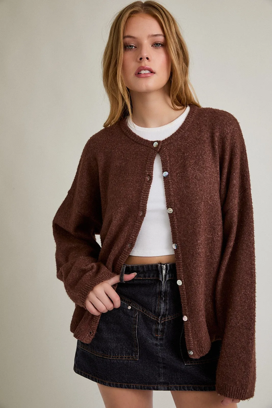 Brown Classic Crew Neck Maternity Button Cardigan sold by Pinkblush product image thumbnail 5