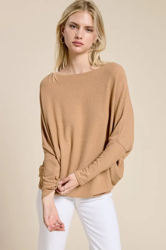 Camel Ribbed Dolman Top sold by Pinkblush