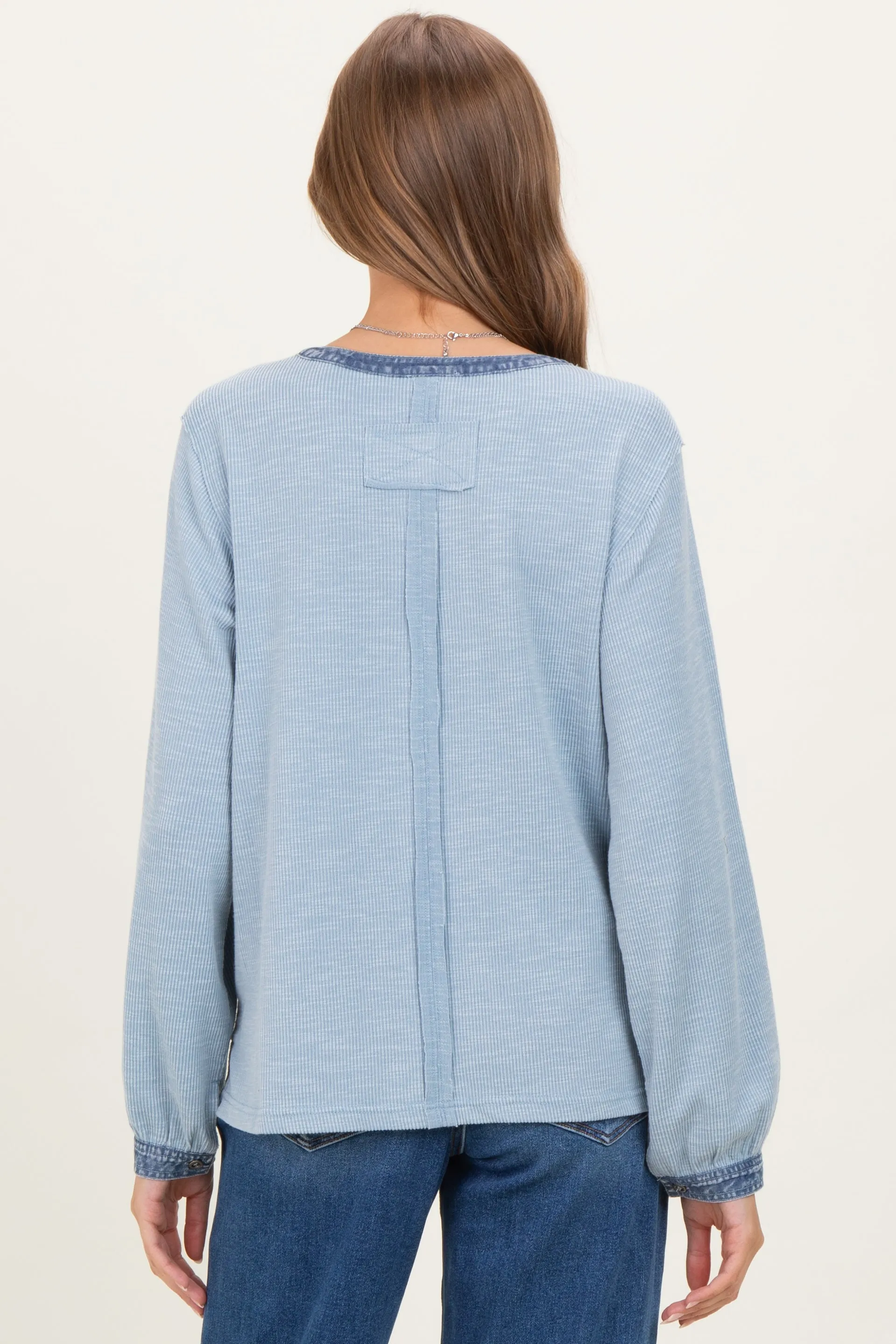 Light Blue Rib Knit Casual Maternity Henley Top sold by Pinkblush product image thumbnail 4