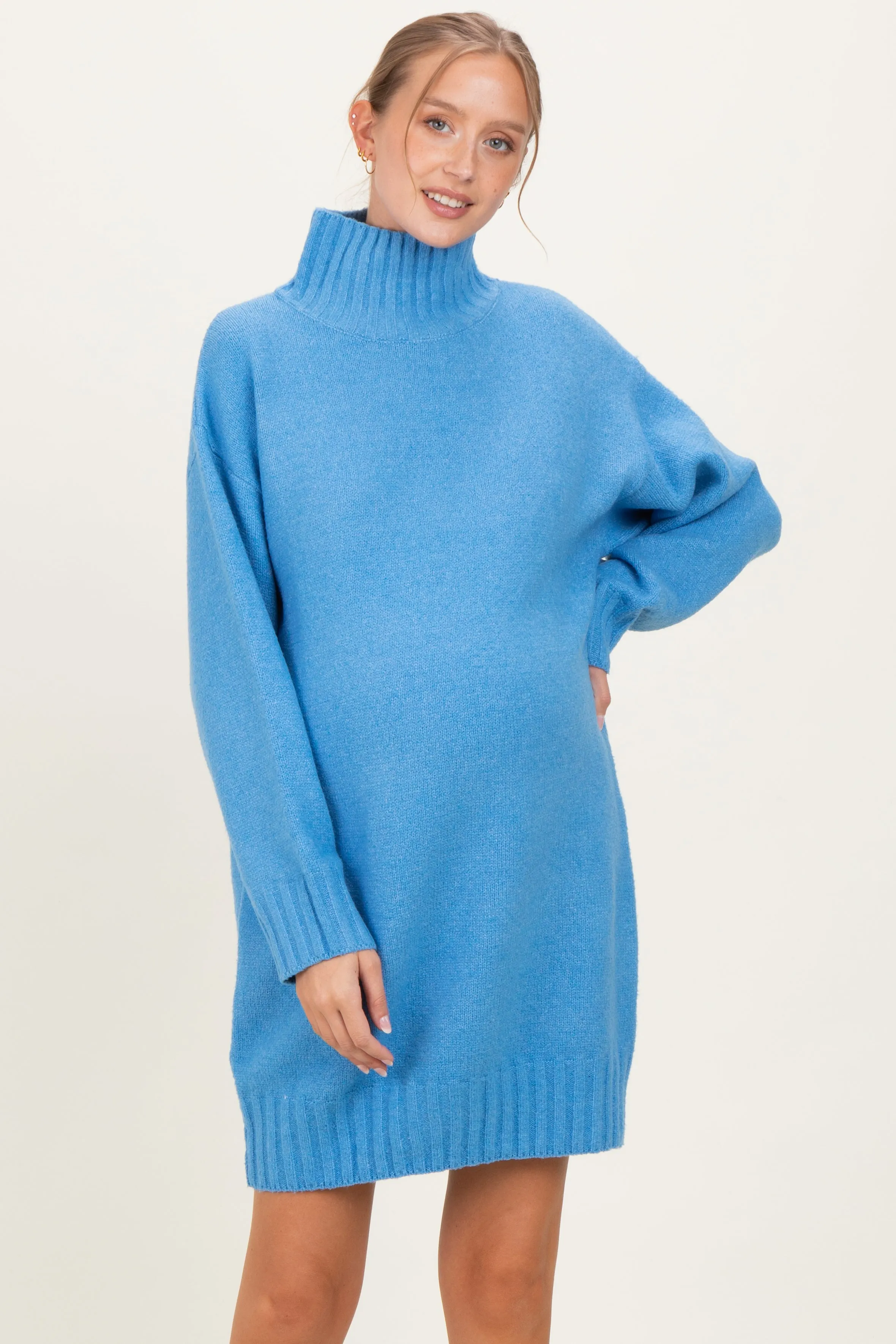 Blue Mock Neck Long Sleeve Maternity Sweater Dress sold by Pinkblush product image thumbnail 3