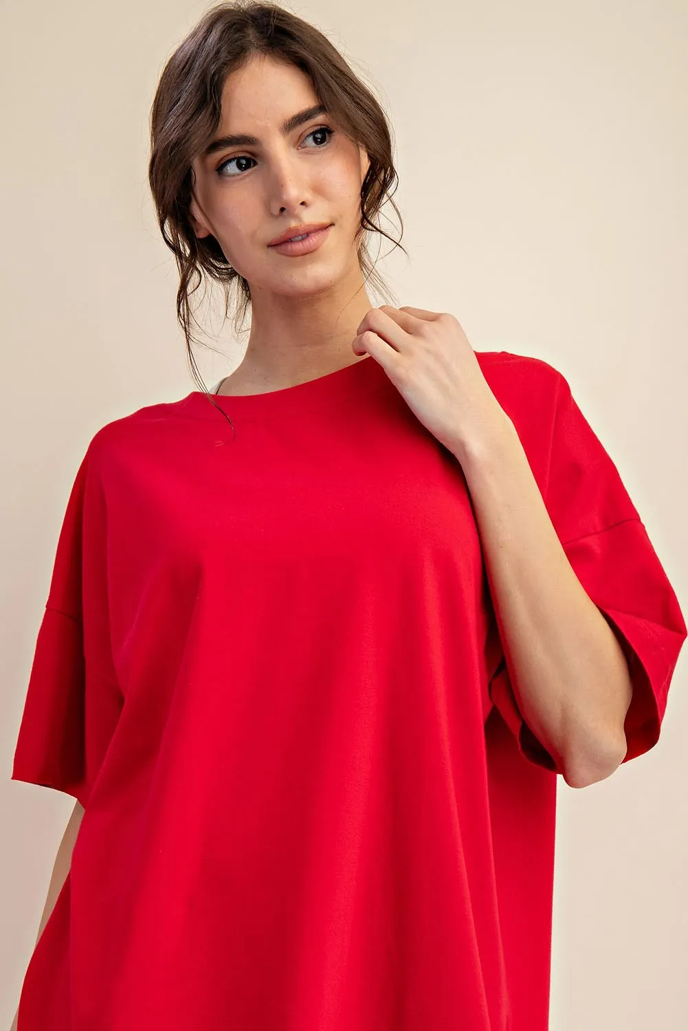 Red Oversized Reversible V-Neck Tee sold by Pinkblush product image thumbnail 2