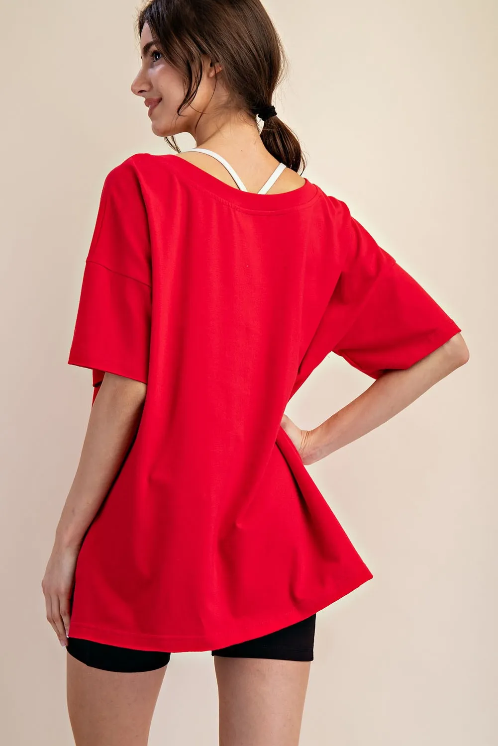 Red Oversized Reversible V-Neck Tee sold by Pinkblush product image thumbnail 4