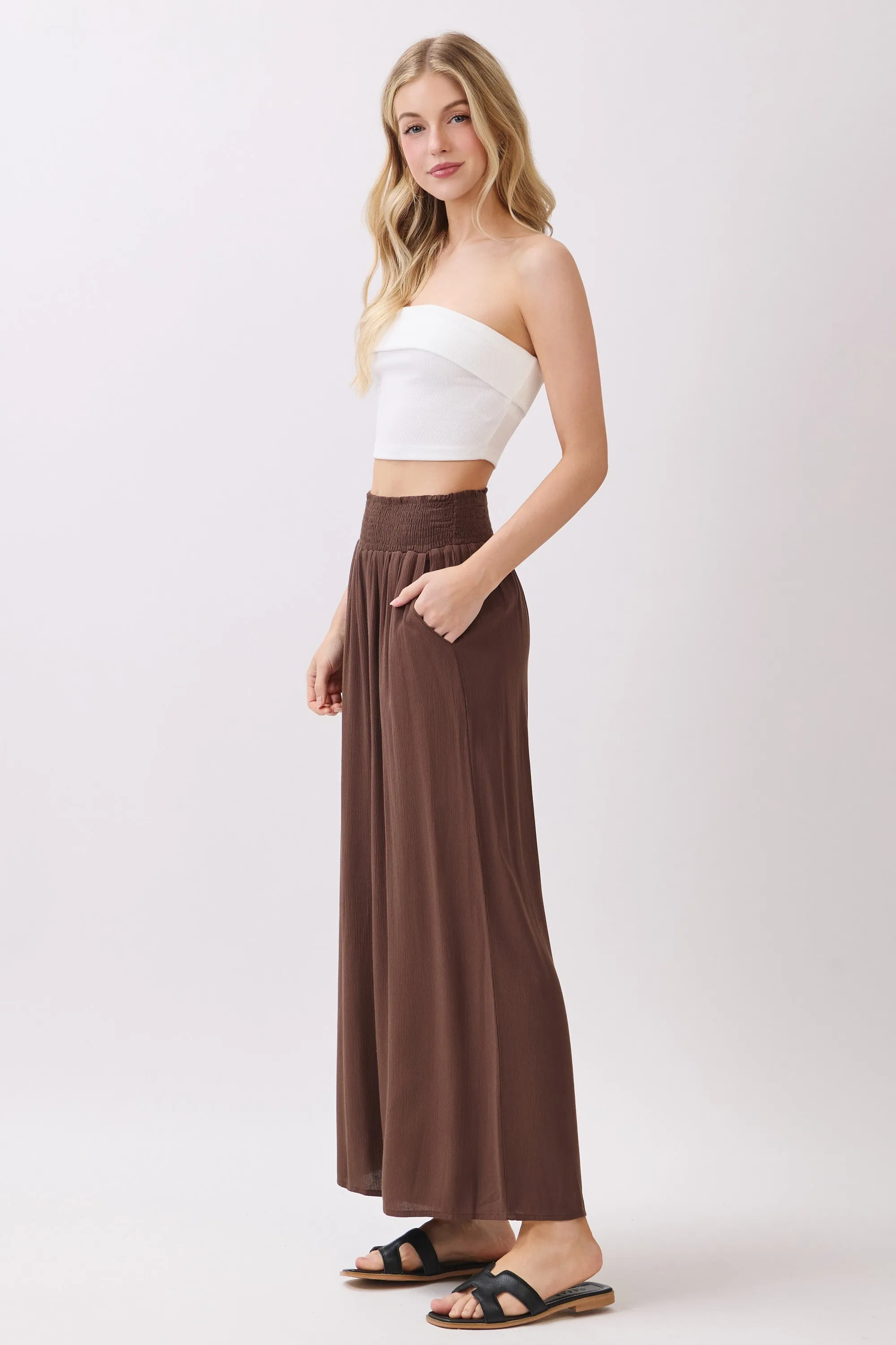 Chocolate Smocked Waist Ankle Wide Leg Pants sold by Pinkblush product image thumbnail 2