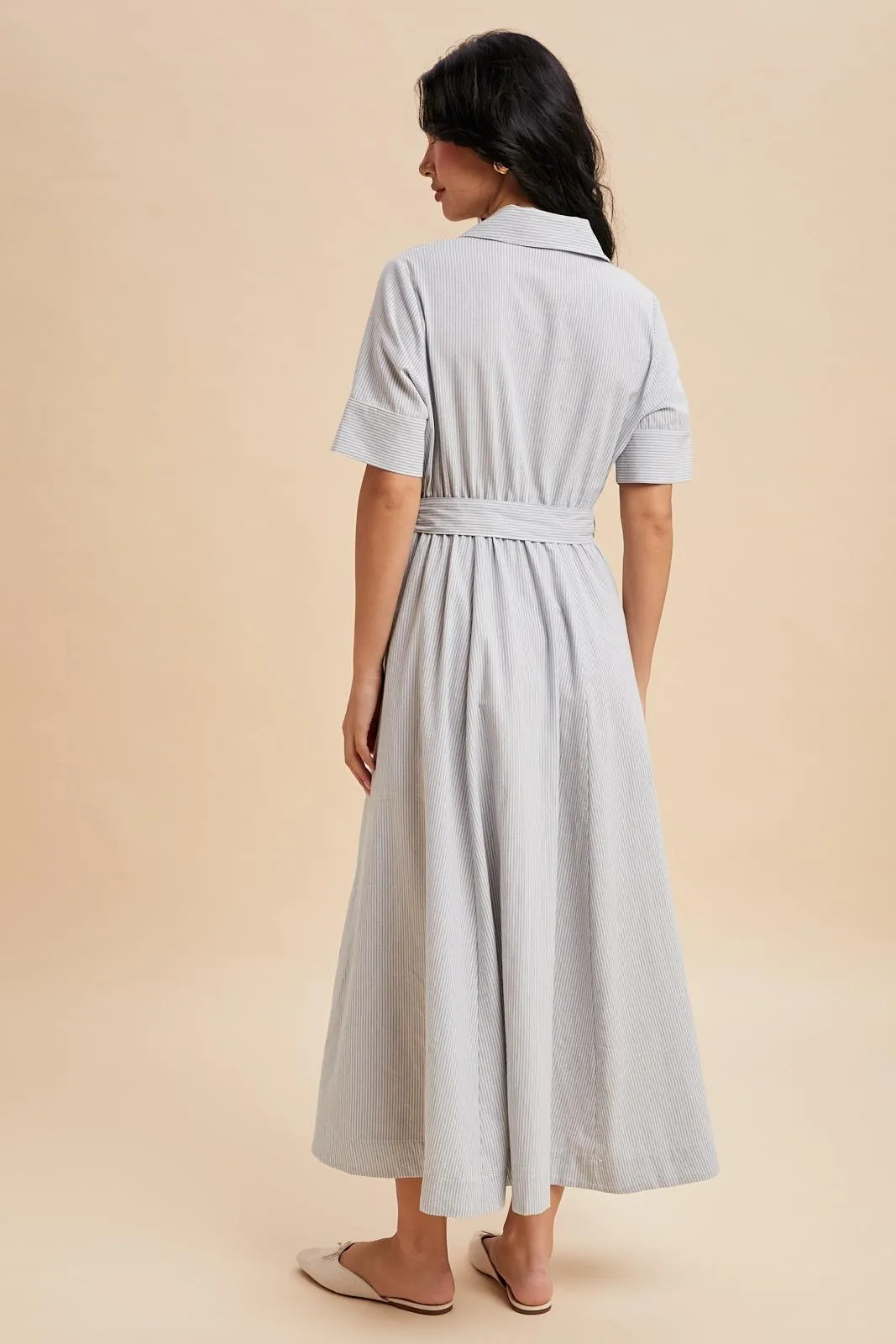 Light Blue Striped Cotton Button Down Maxi Dress sold by Pinkblush product image thumbnail 4